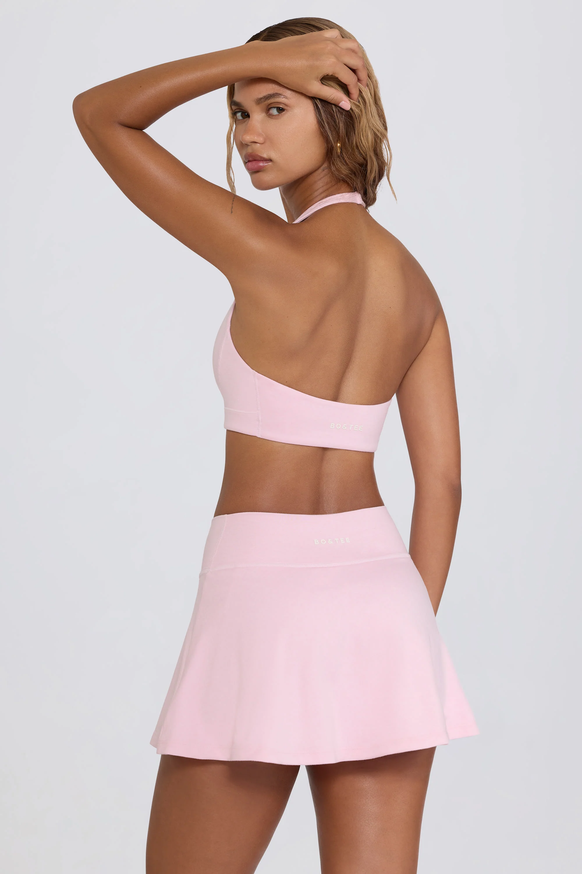 Brushed Jersey Crossover Mini Skort in Pale Pink Marl - Image 2