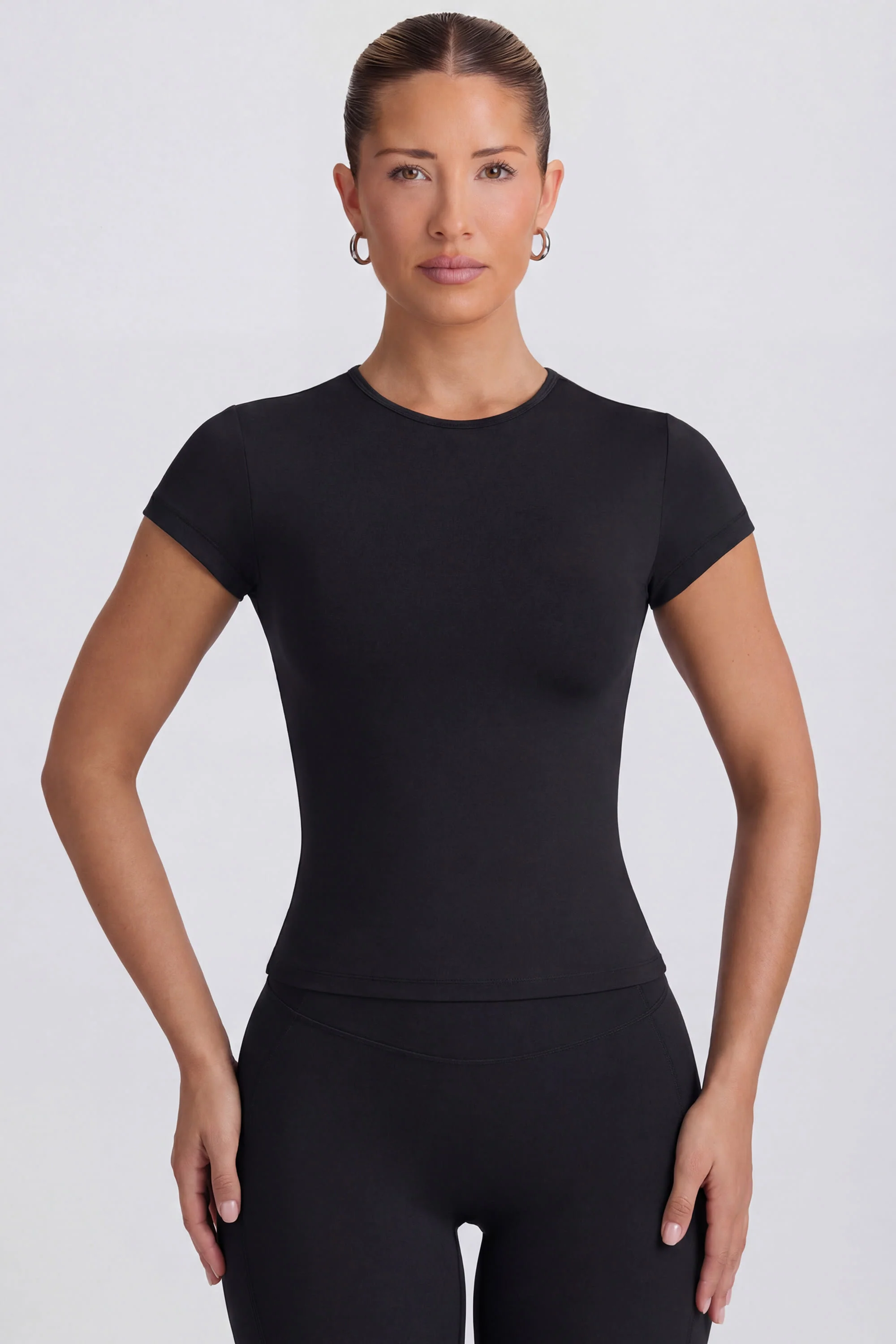 Cut-Out Longline T-Shirt in Black