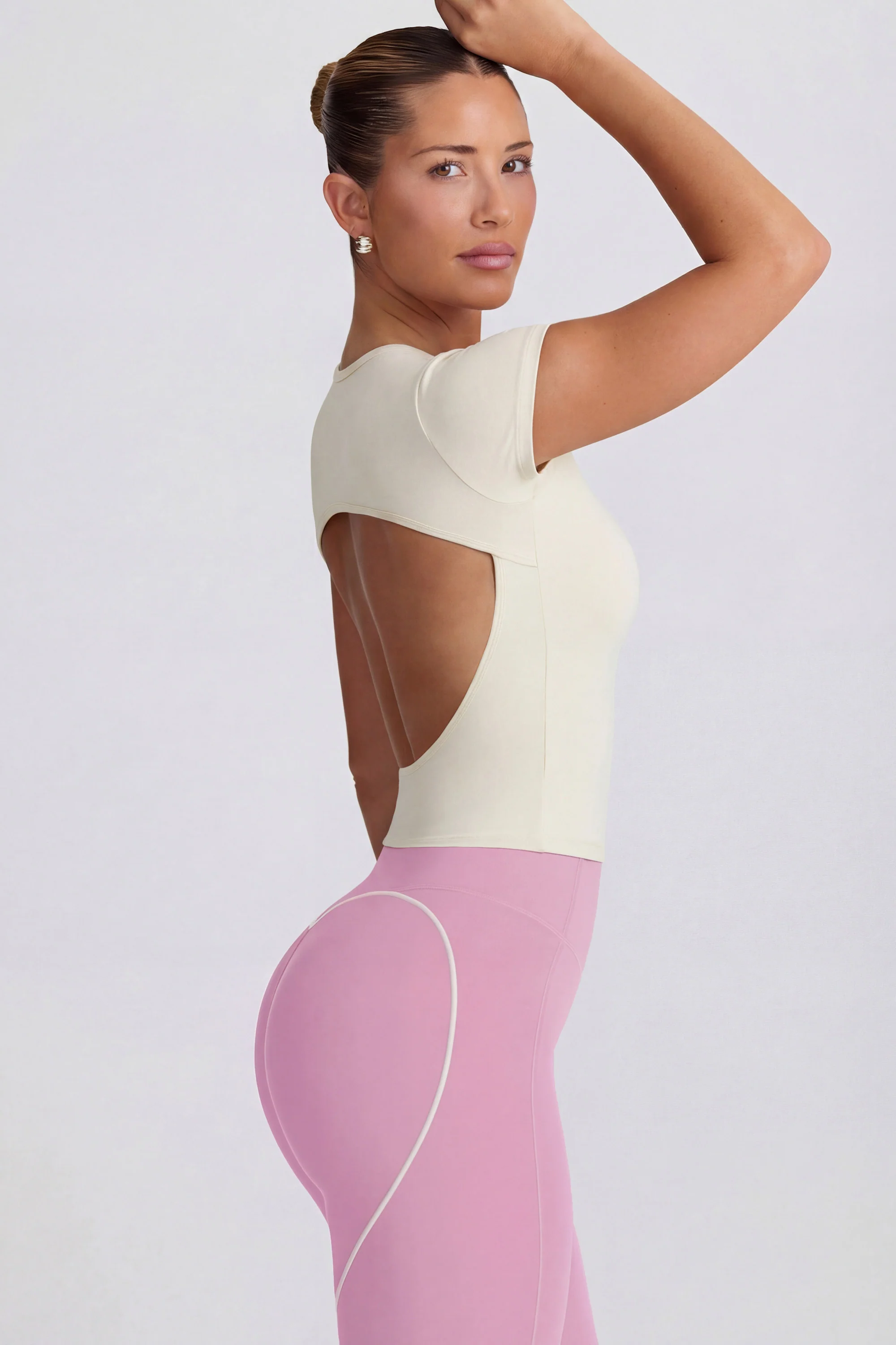 Cut-Out Longline T-Shirt in Cream - Image 3