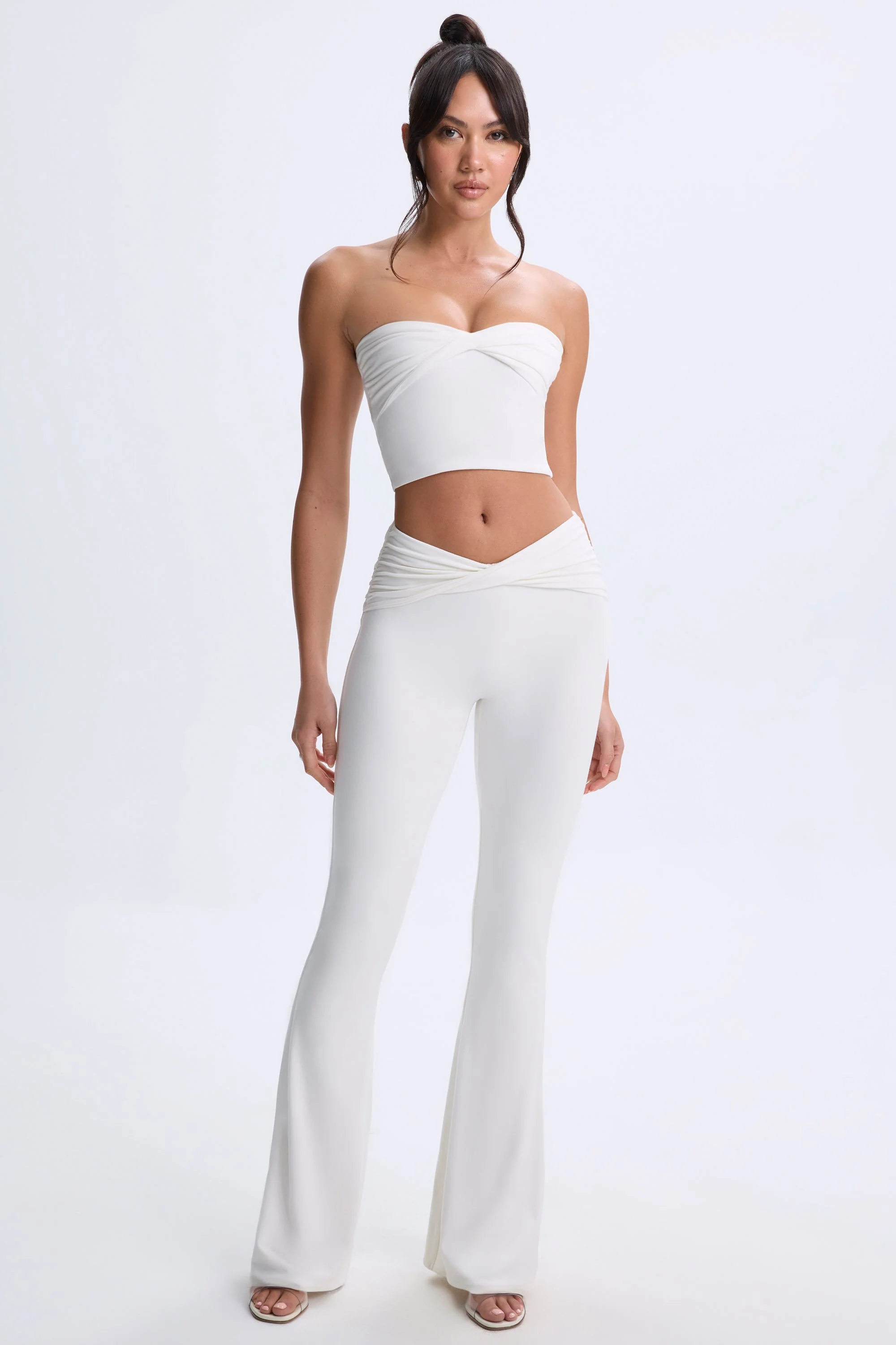 Modal Twist-Front Flared Trousers in White