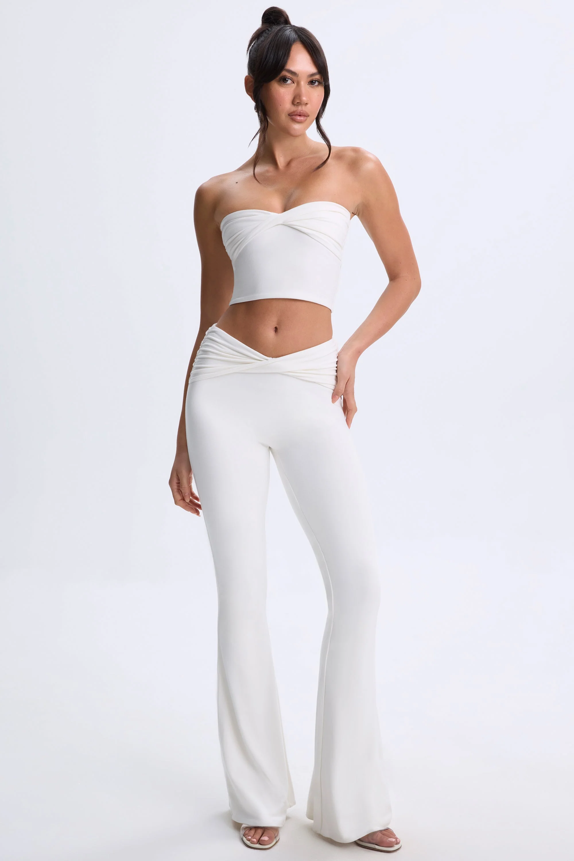 Modal Twist-Front Flared Trousers in White - Image 5