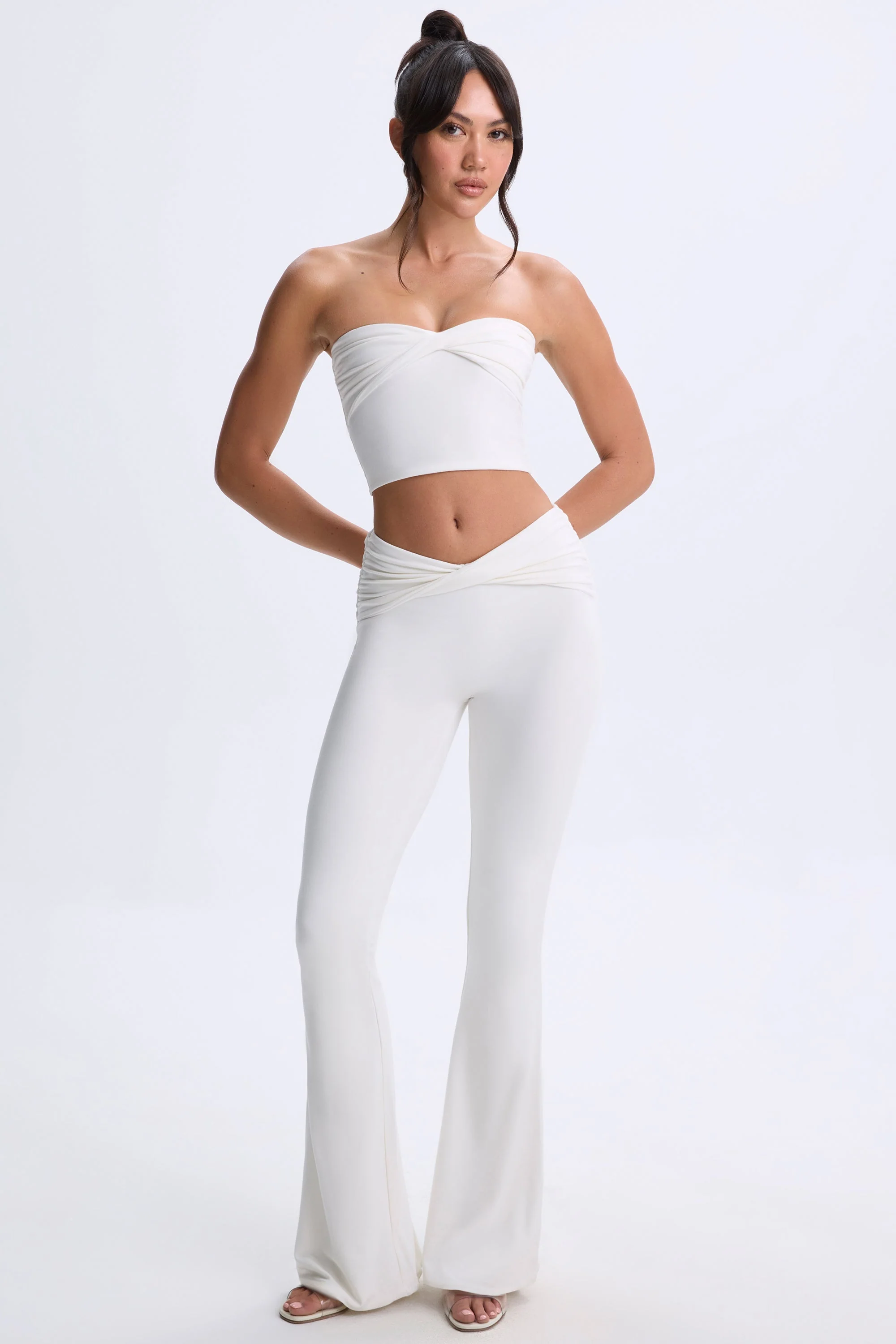 Modal Twist-Front Flared Trousers in White - Image 6