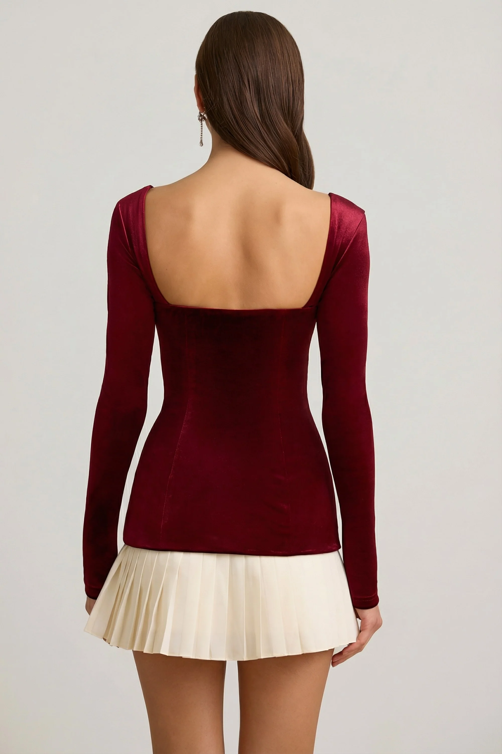 Layered Pleated Corset Mini Dress in Wine Red - Image 2