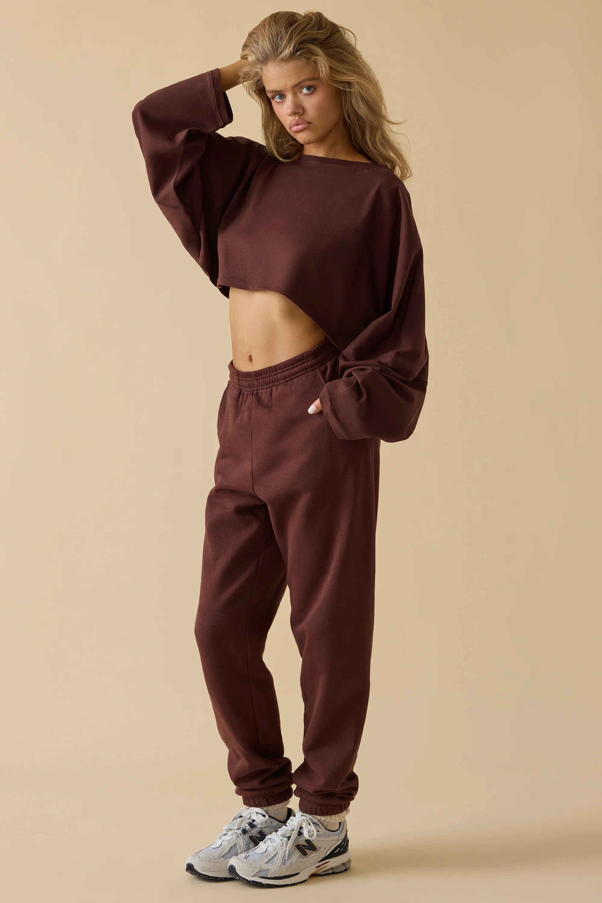 Oversized Long Sleeve Crop Top in Mahogany - Image 5