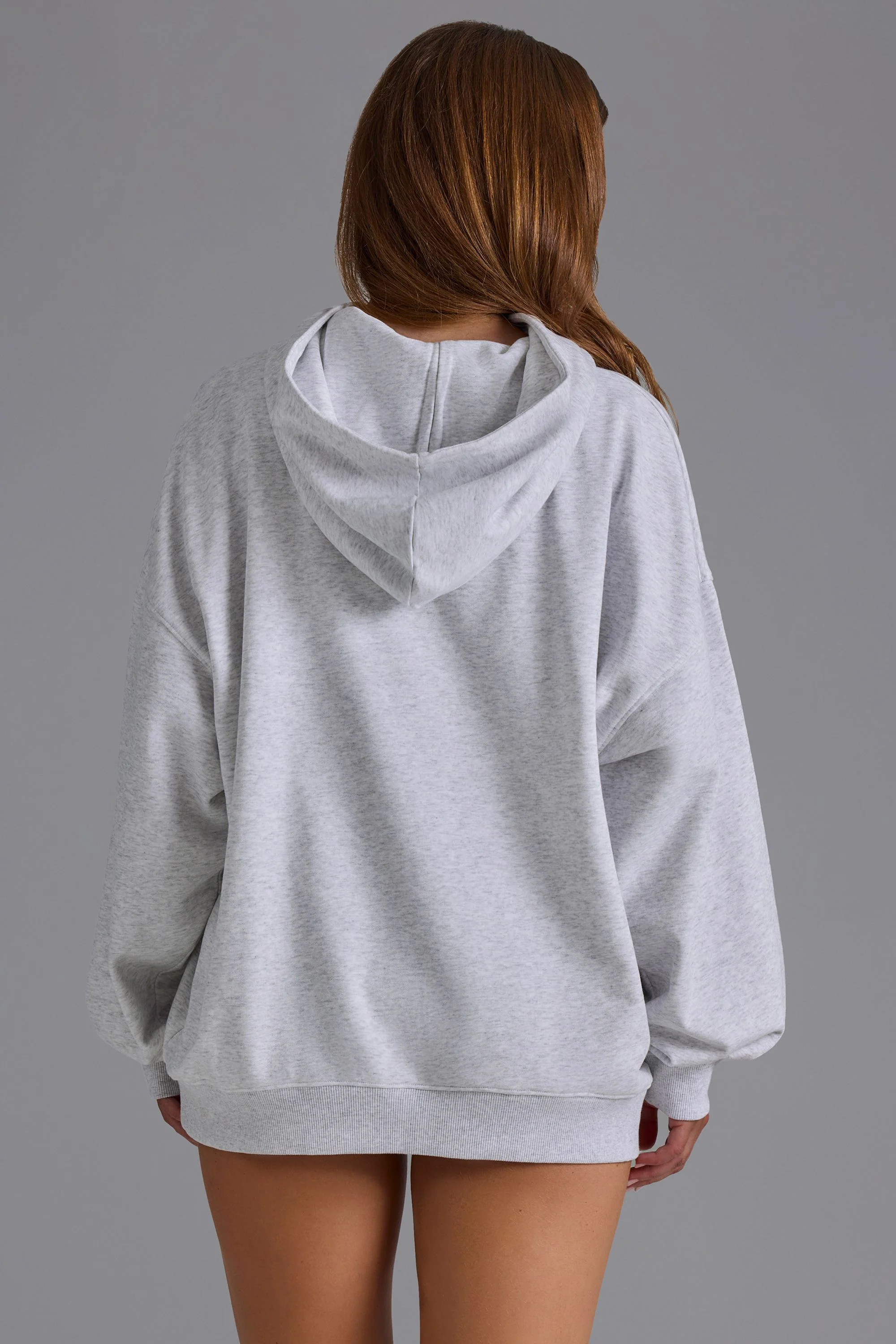 Cotton Fleece Appliqué Oversized Hoodie in Grey Marl - Image 2