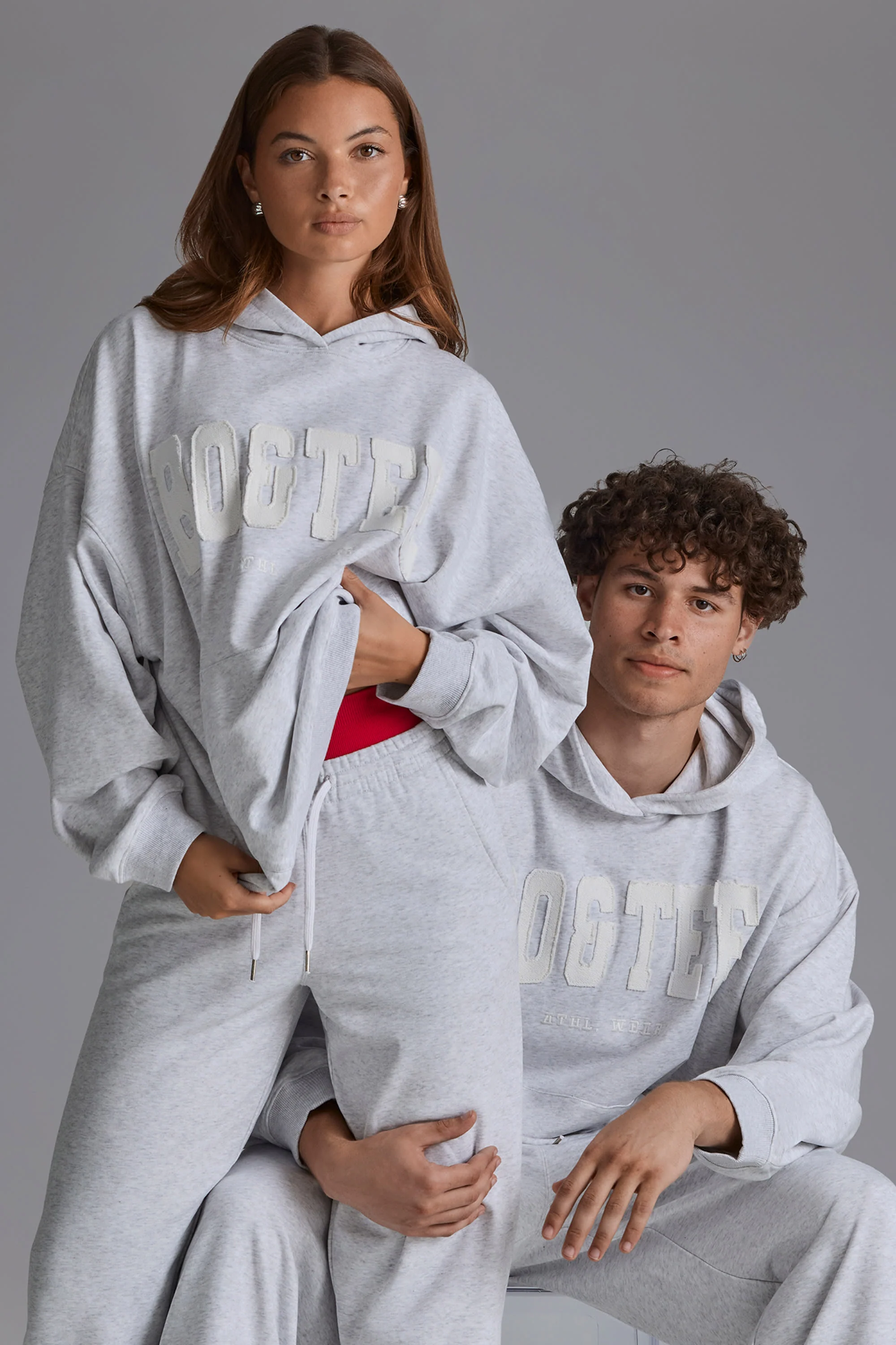Cotton Fleece Appliqué Oversized Hoodie in Grey Marl - Image 5