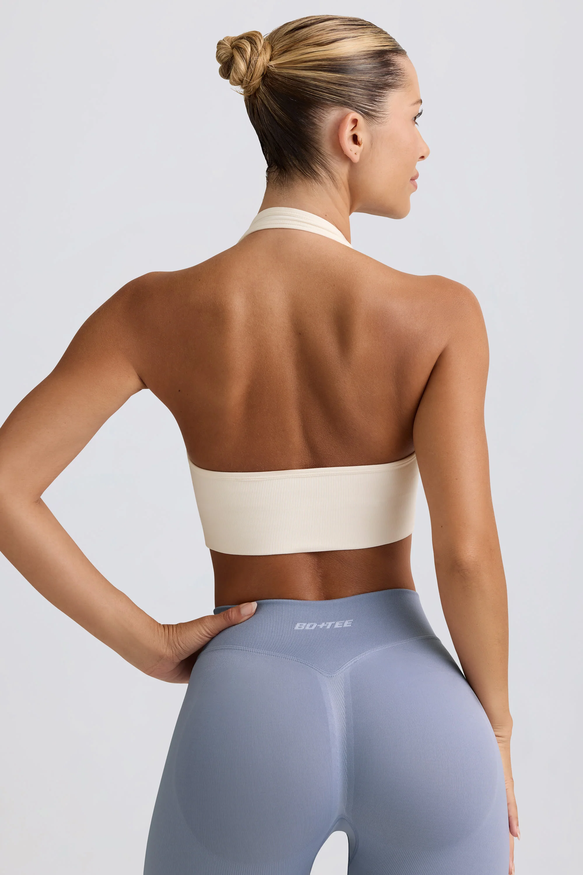 Define Luxe Halterneck Sports Bra in White - Image 2