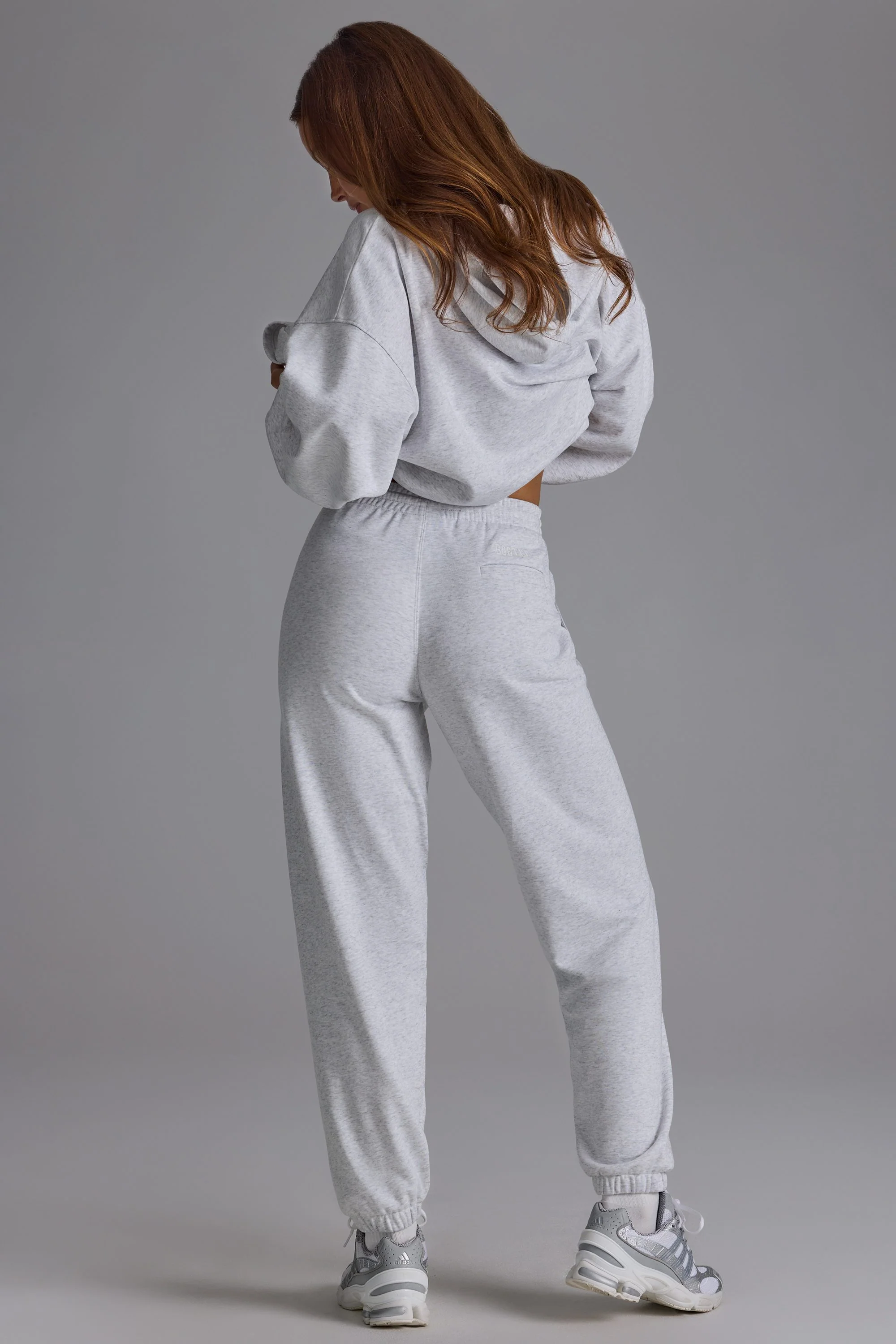 Soft Cotton Jersey Relaxed Mid-Rise Joggers in Grey Marl - Image 2