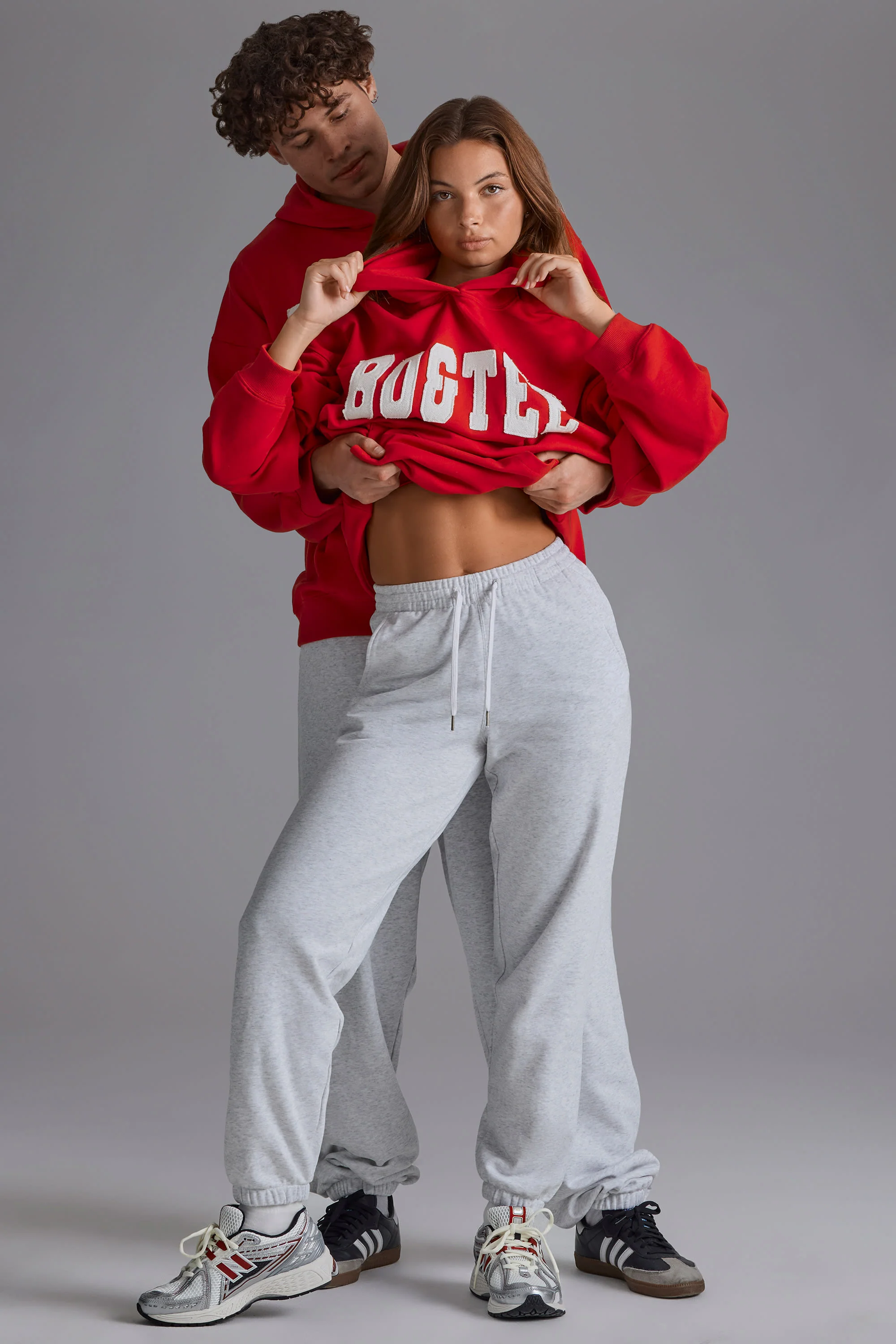 Soft Cotton Jersey Relaxed Mid-Rise Joggers in Grey Marl - Image 3