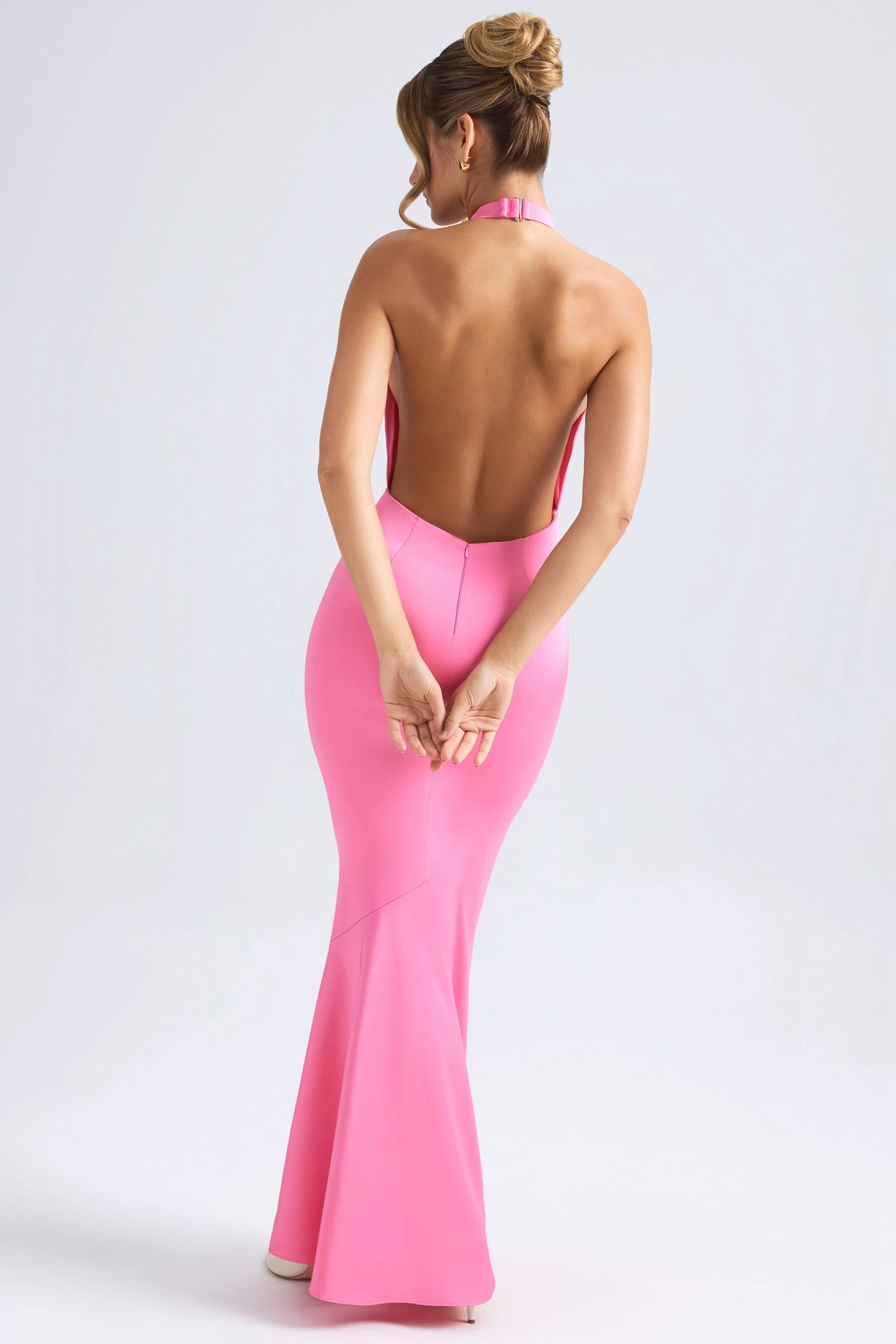 Halterneck Fishtail Gown in Hot Pink - Image 2