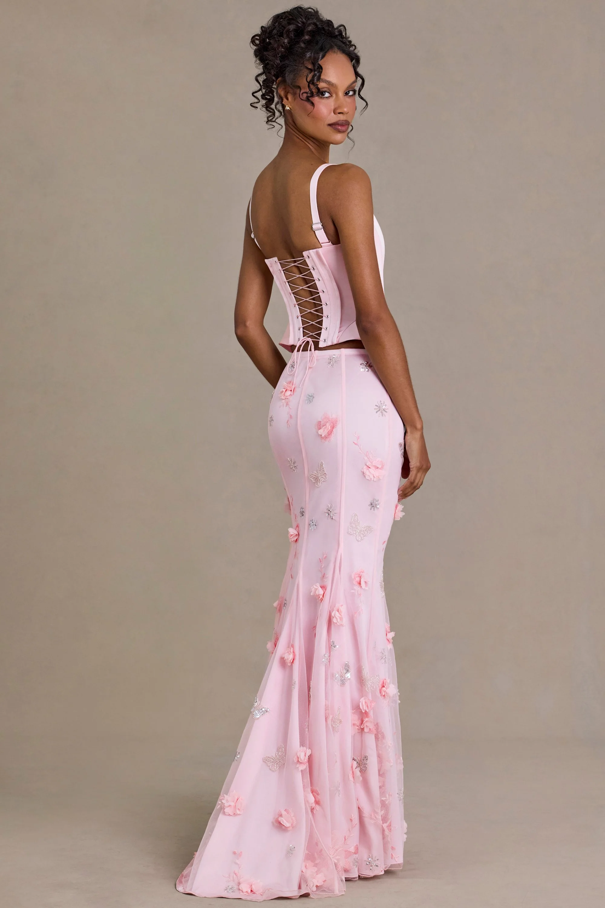 Premium Satin Lace-Up Corset Top in Baby Pink - Image 5