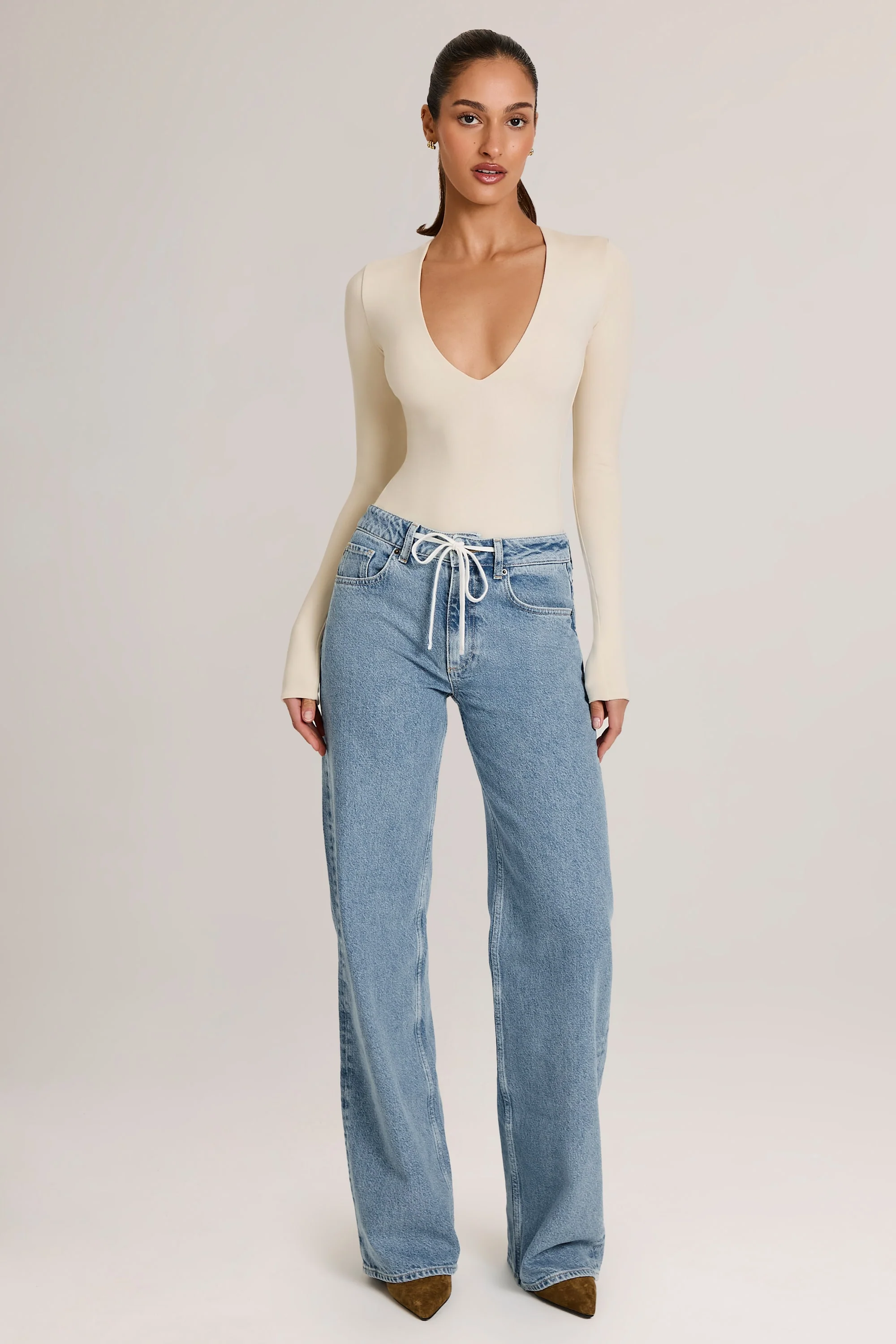 Drawstring Straight-Leg Jeans in Light Wash - Image 5