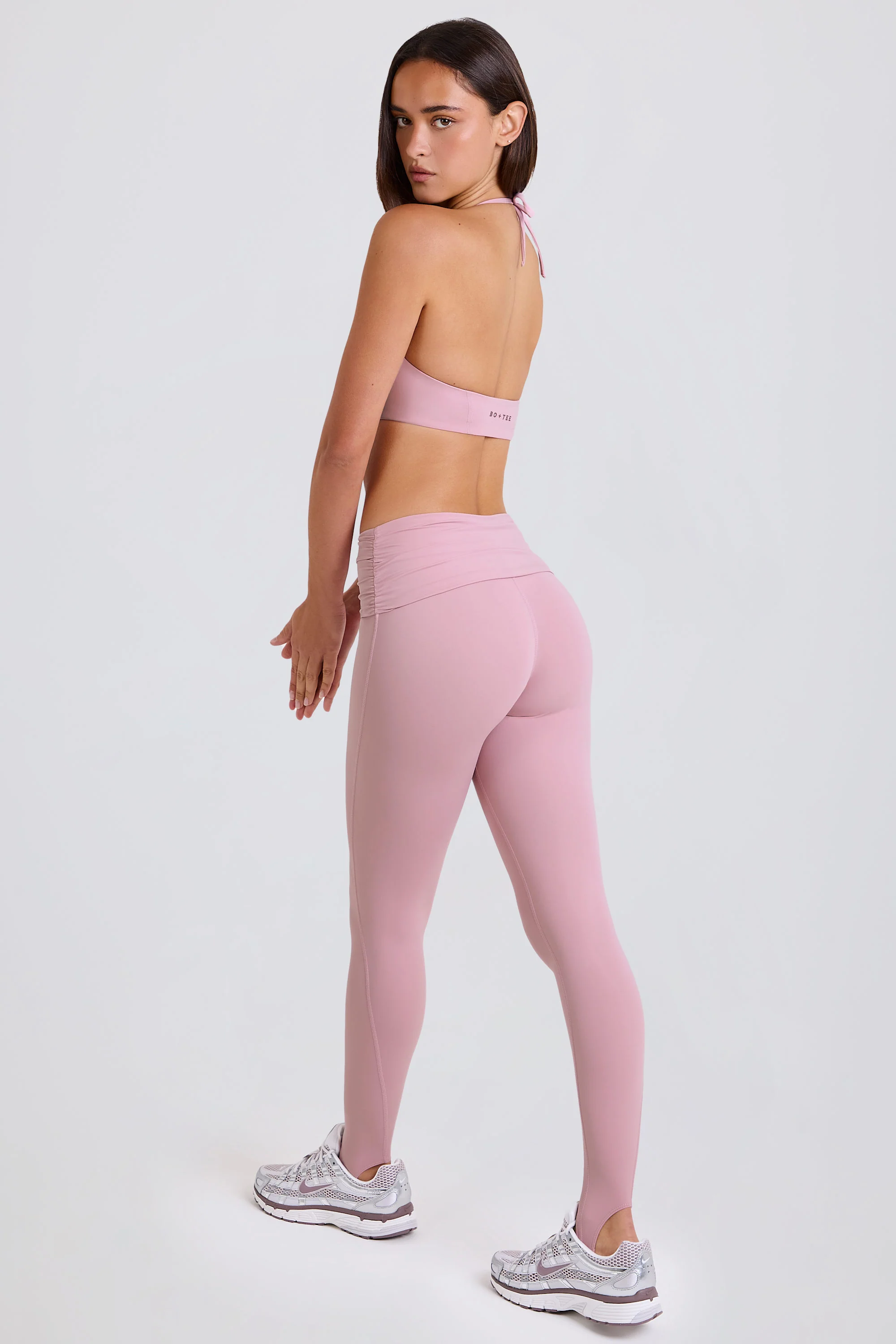 Four-Way Stretch Foldover Mid-Rise Stirrup Leggings in Mauve - Image 2