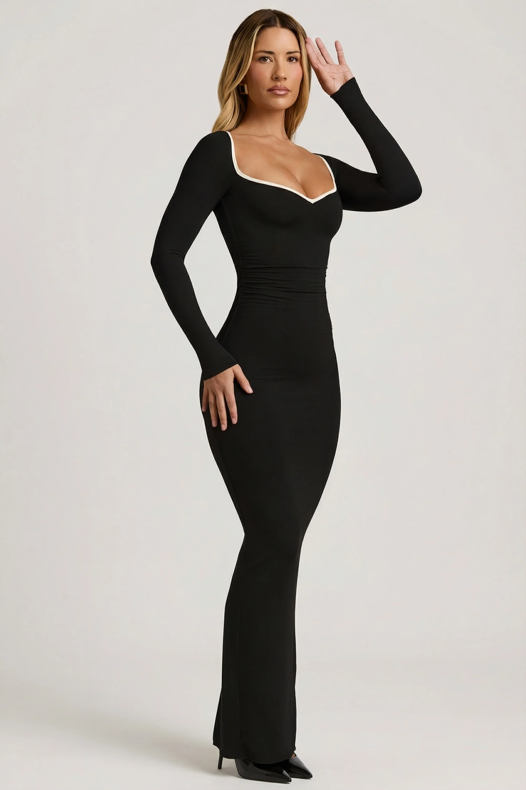 Modal Contrast-Trim Maxi Dress in Black - Image 8