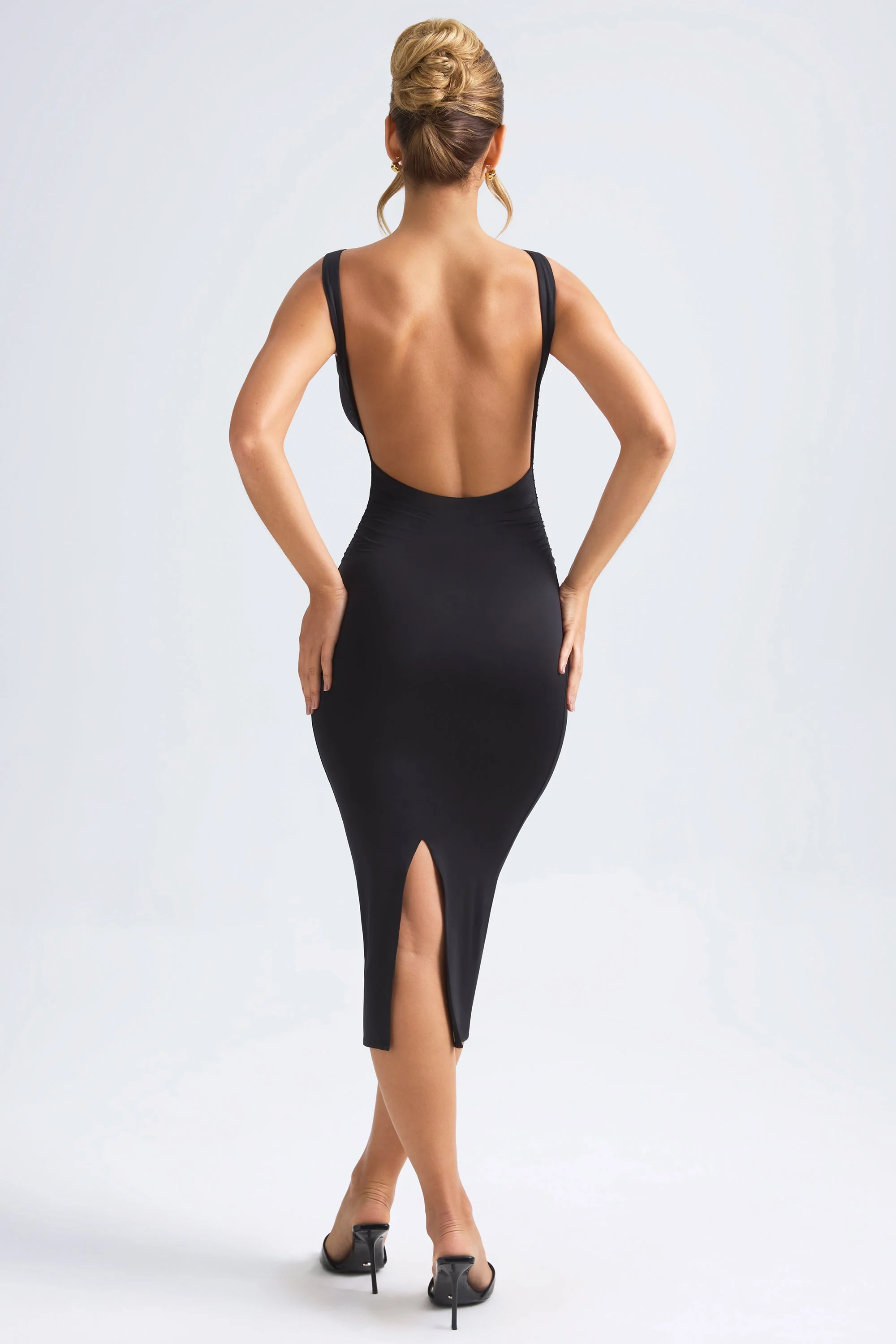 Ruched Open-Back Midaxi Dress in Black - Image 2