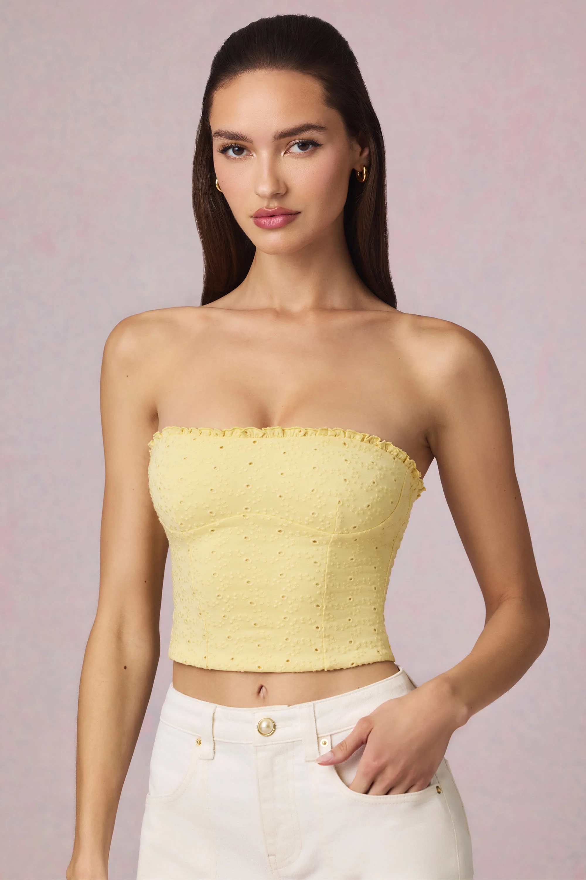 Modal Broderie Anglaise Camisole Top in Lemon Yellow - Image 16