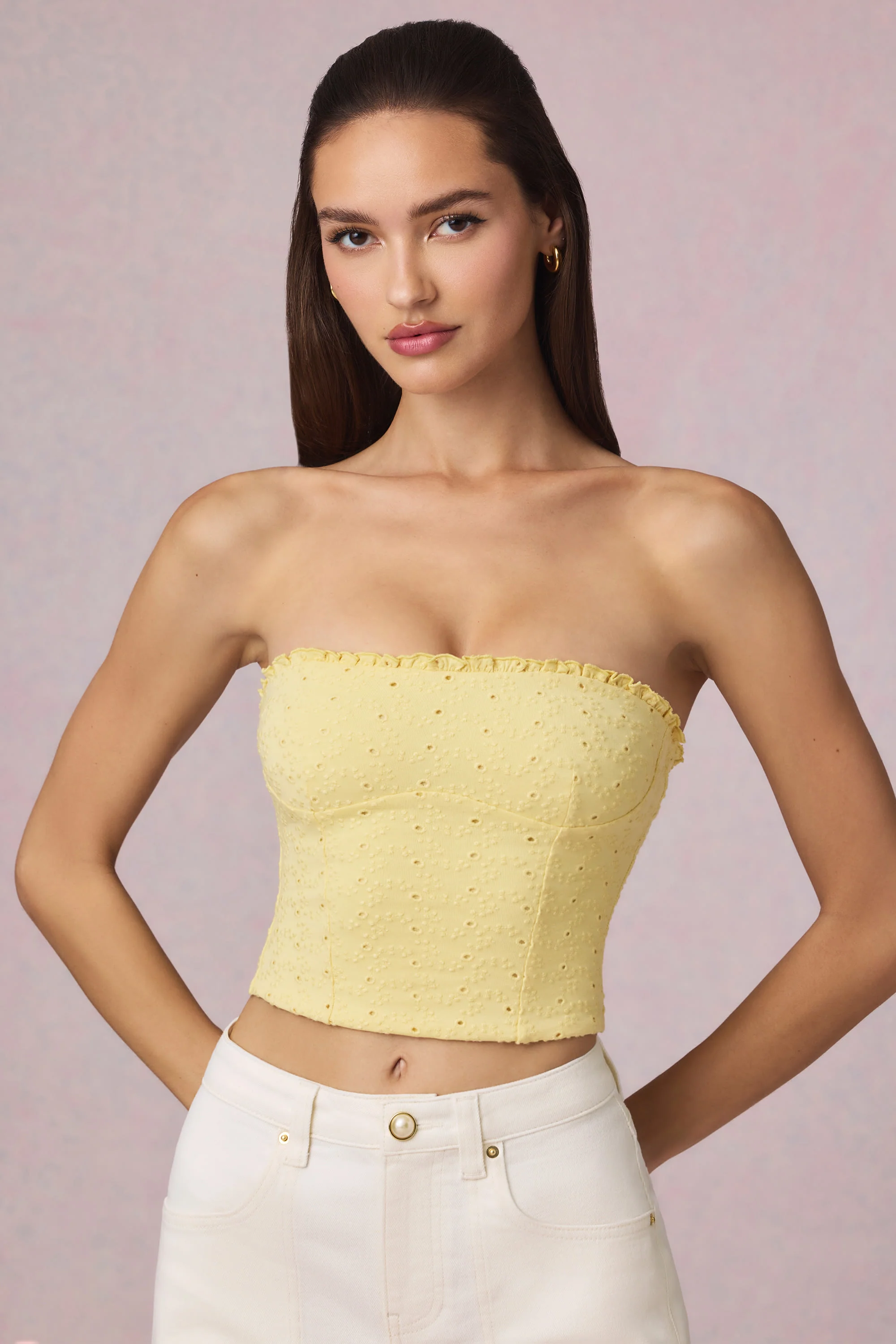 Modal Broderie Anglaise Camisole Top in Lemon Yellow - Image 17