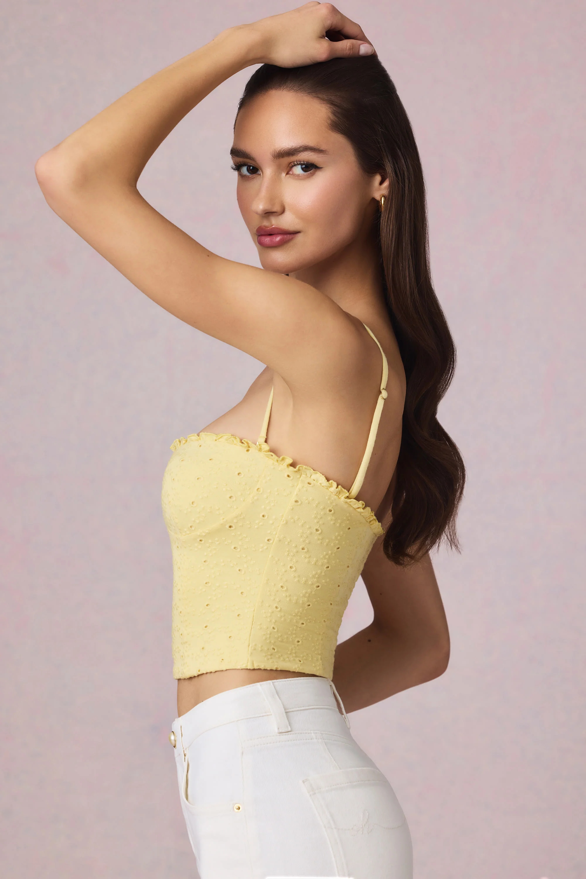 Modal Broderie Anglaise Camisole Top in Lemon Yellow - Image 20