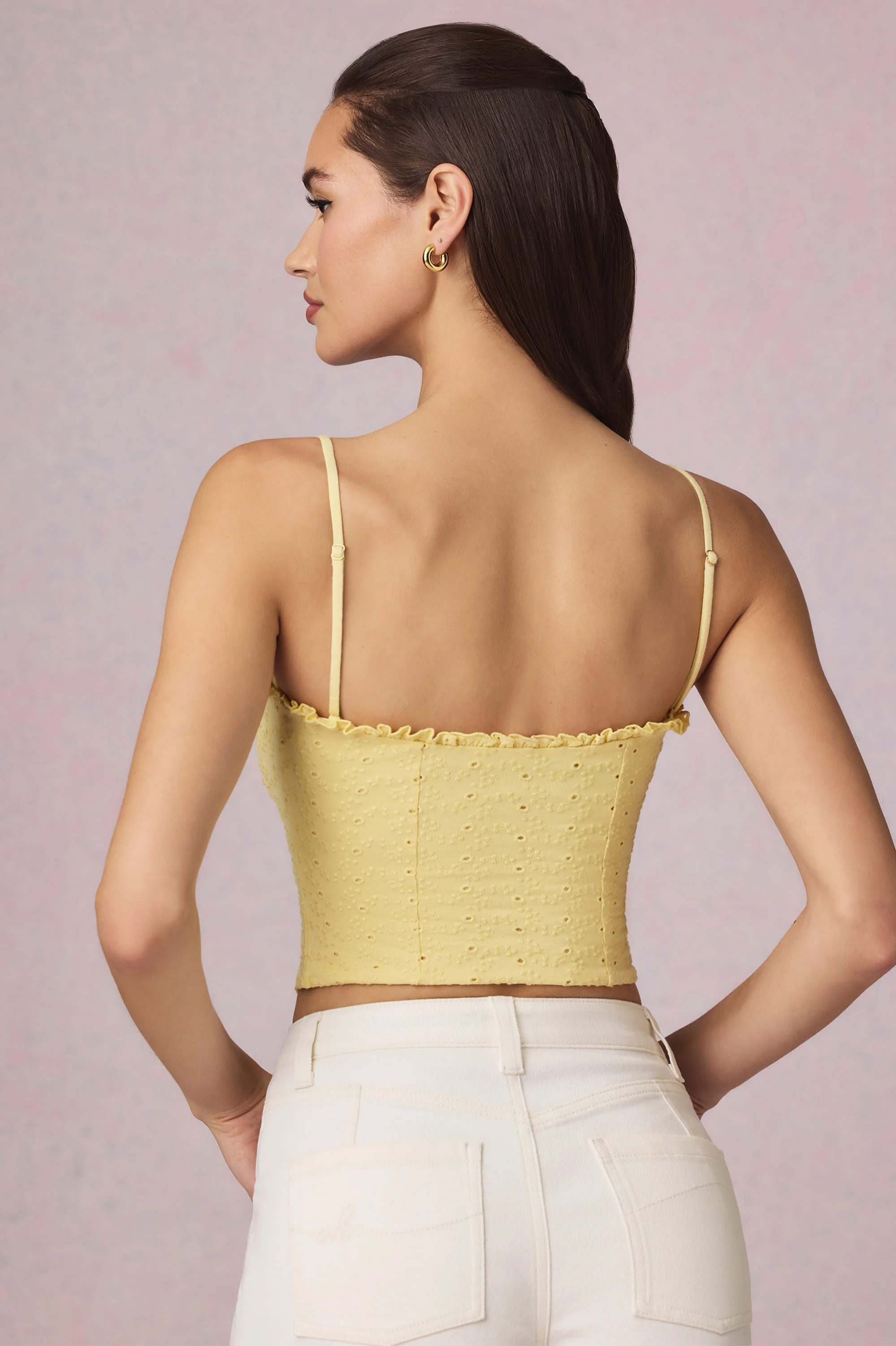 Modal Broderie Anglaise Camisole Top in Lemon Yellow - Image 4