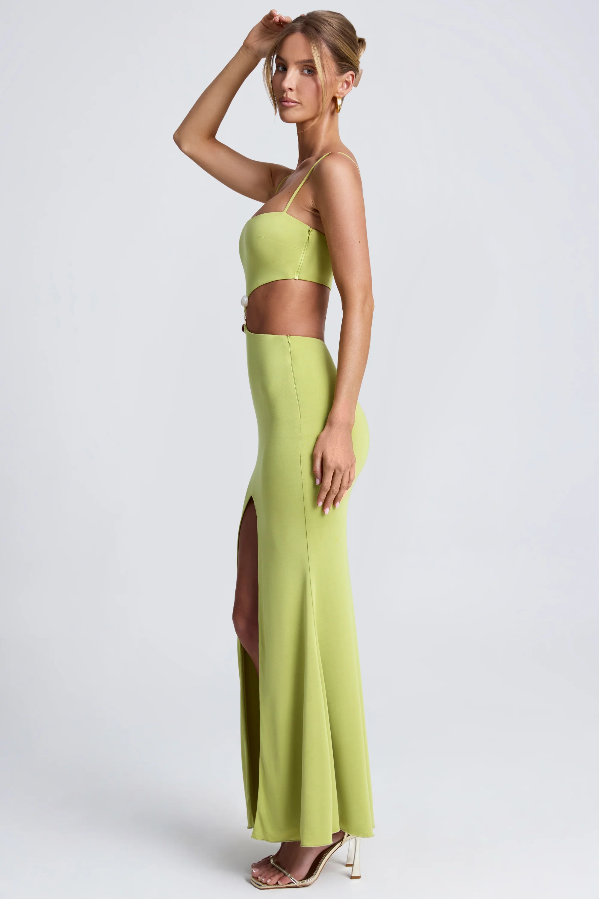 Hardware Detail Cut-Out Maxi Dress in Olive Green - Image 3