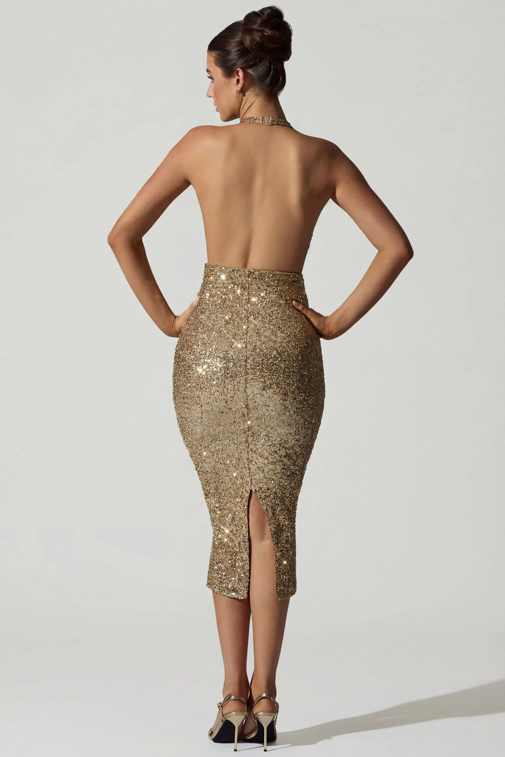 Embellished Cut-Out Open-Back Midaxi Dress in Gold - Image 2