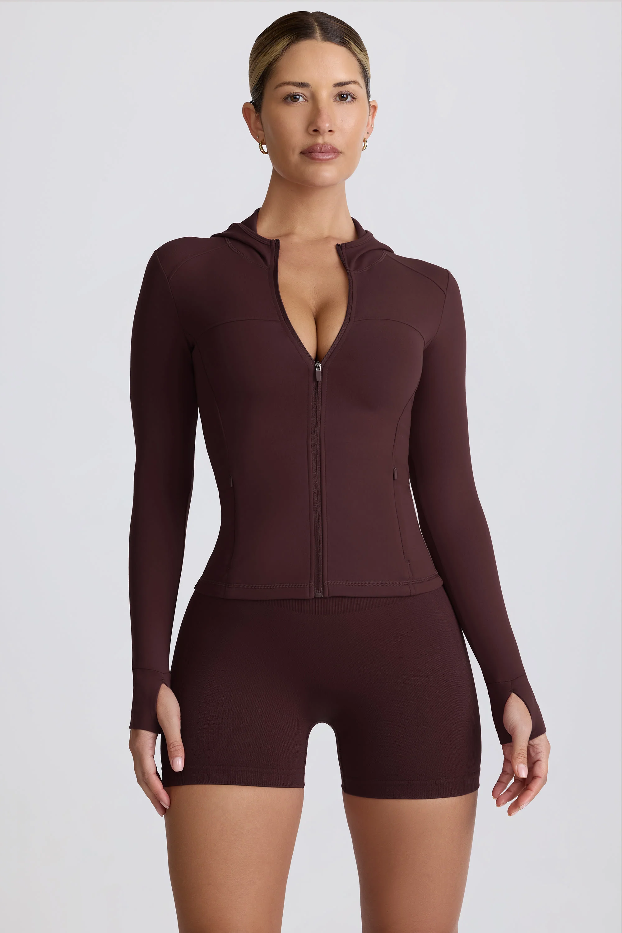 Soft Active Hooded Mid-Layer Jacket in Chocolate - Image 9