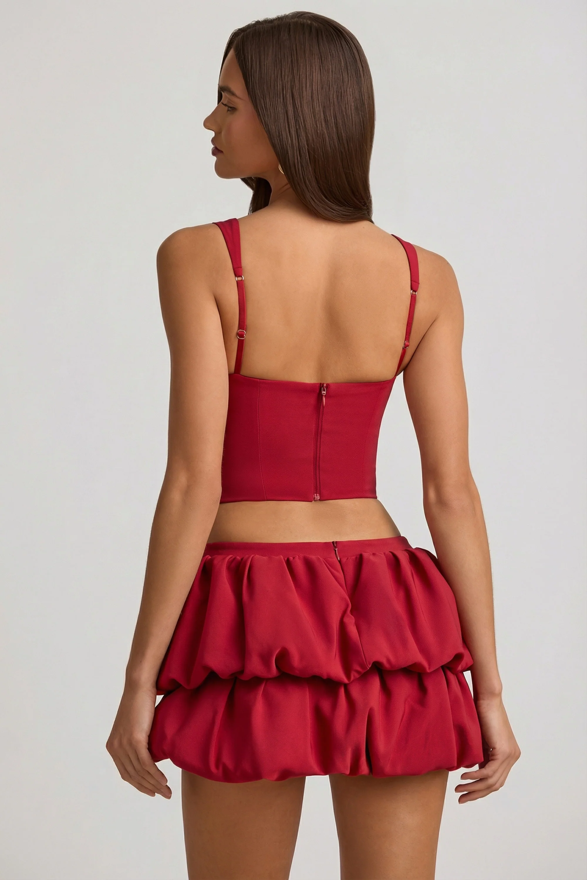 Layered Bubble Hem Mid-Rise Mini Skirt in True Red - Image 2
