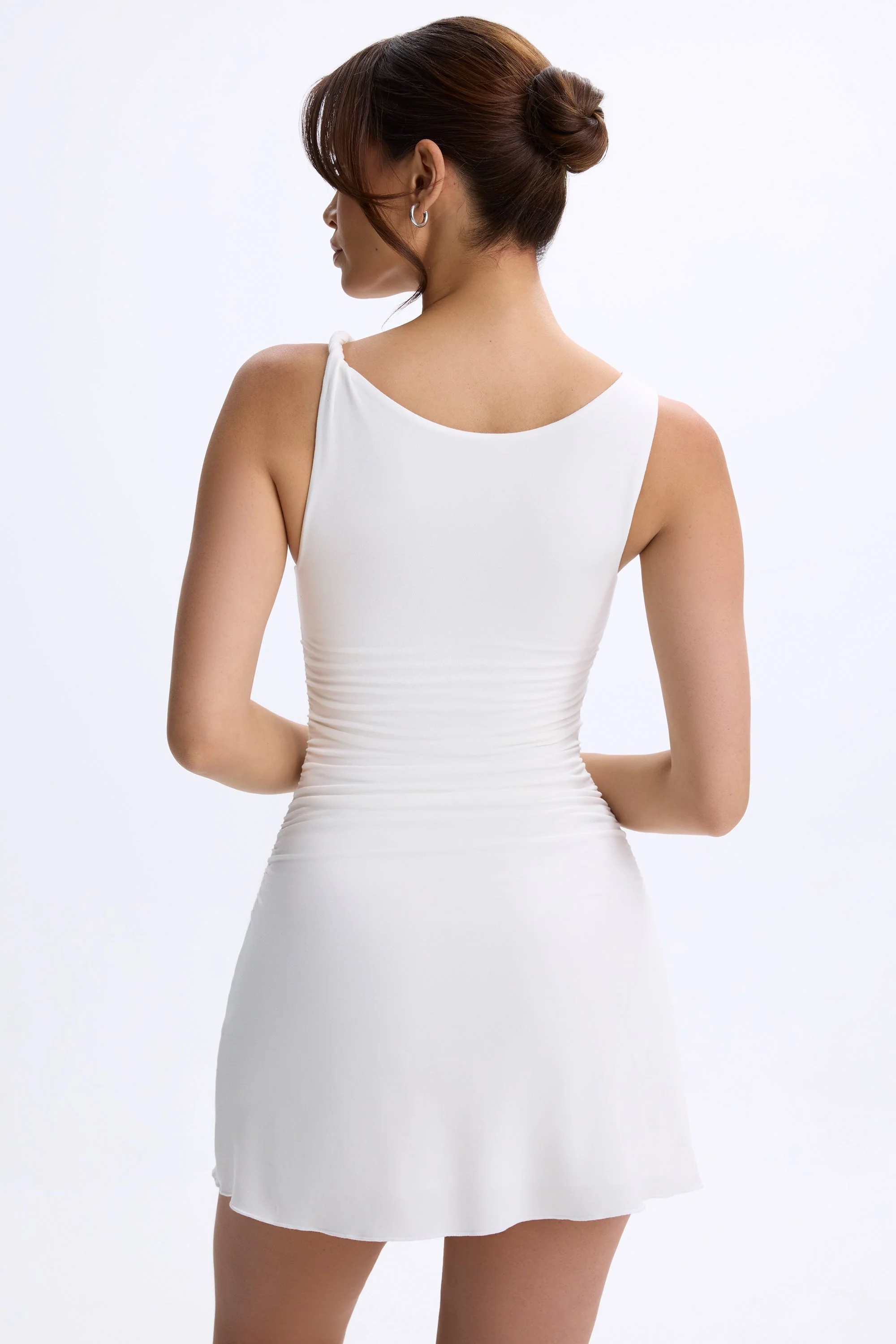 Modal Ruched A-Line Micro Mini Dress in White - Image 2