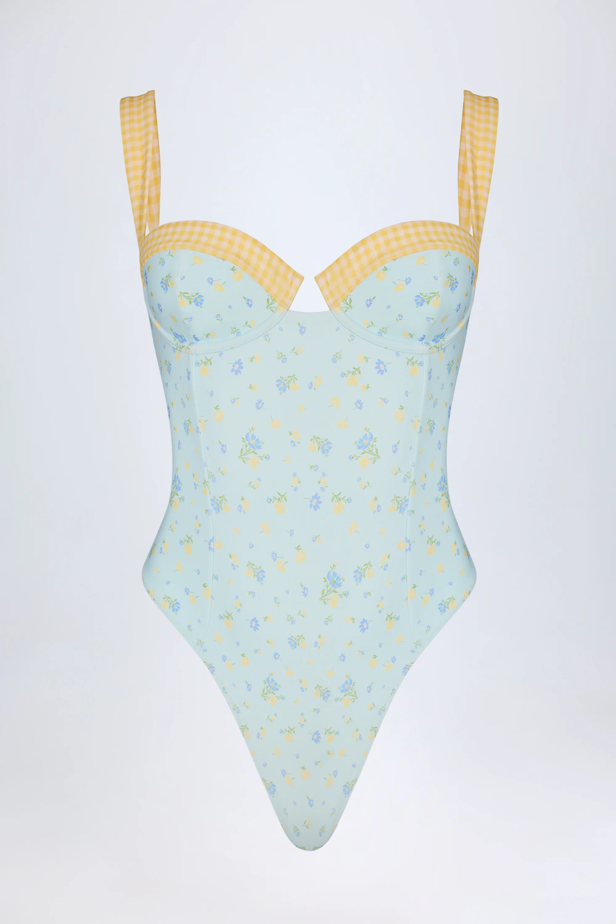 Underwired Balconette Swimsuit in Blue Floral - Image 4