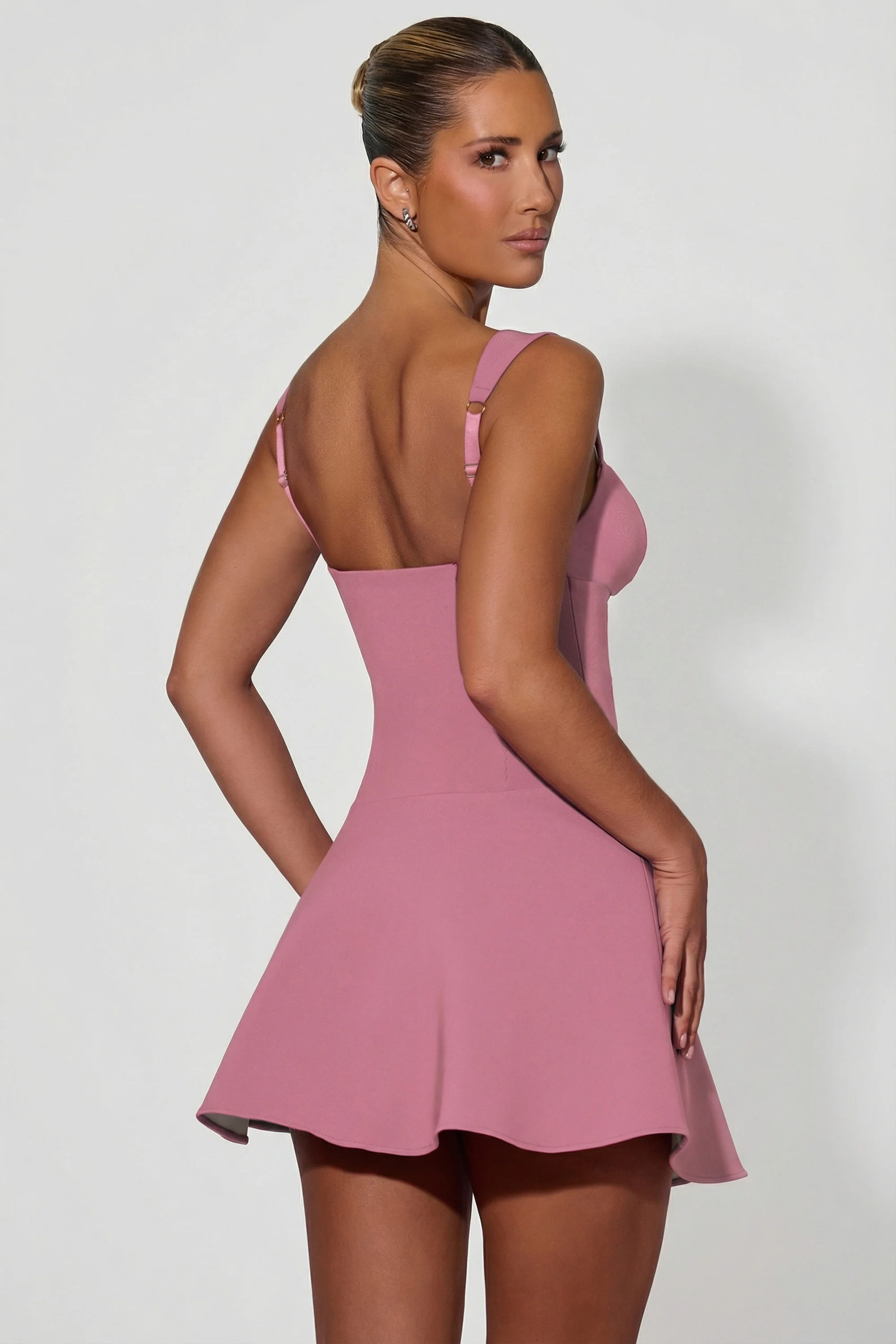 Bow-Detail A-Line Mini Dress in Dusty Pink - Image 6
