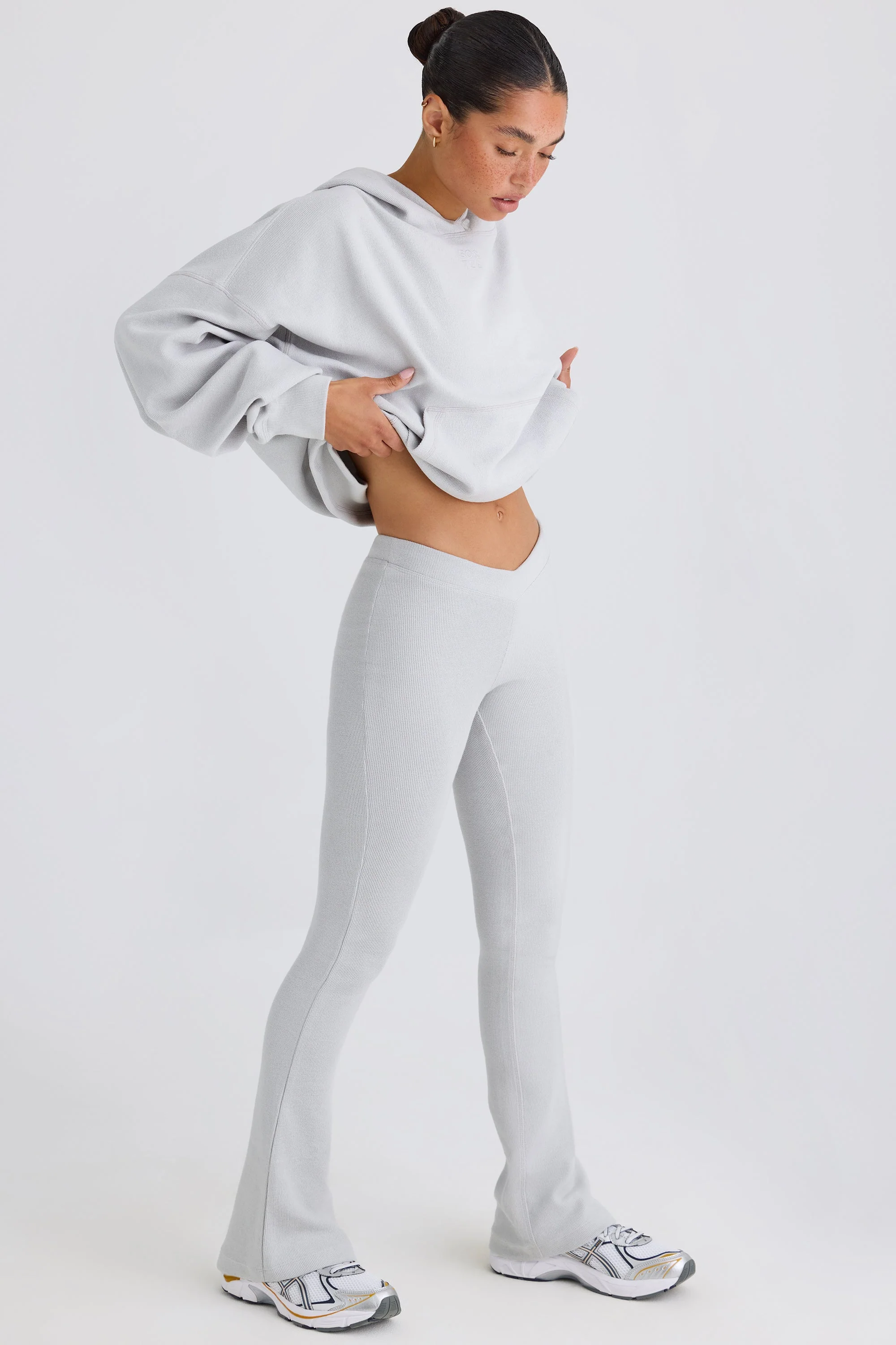 Textured Cotton Jersey Flared Trousers in Pacific Grey - Image 3