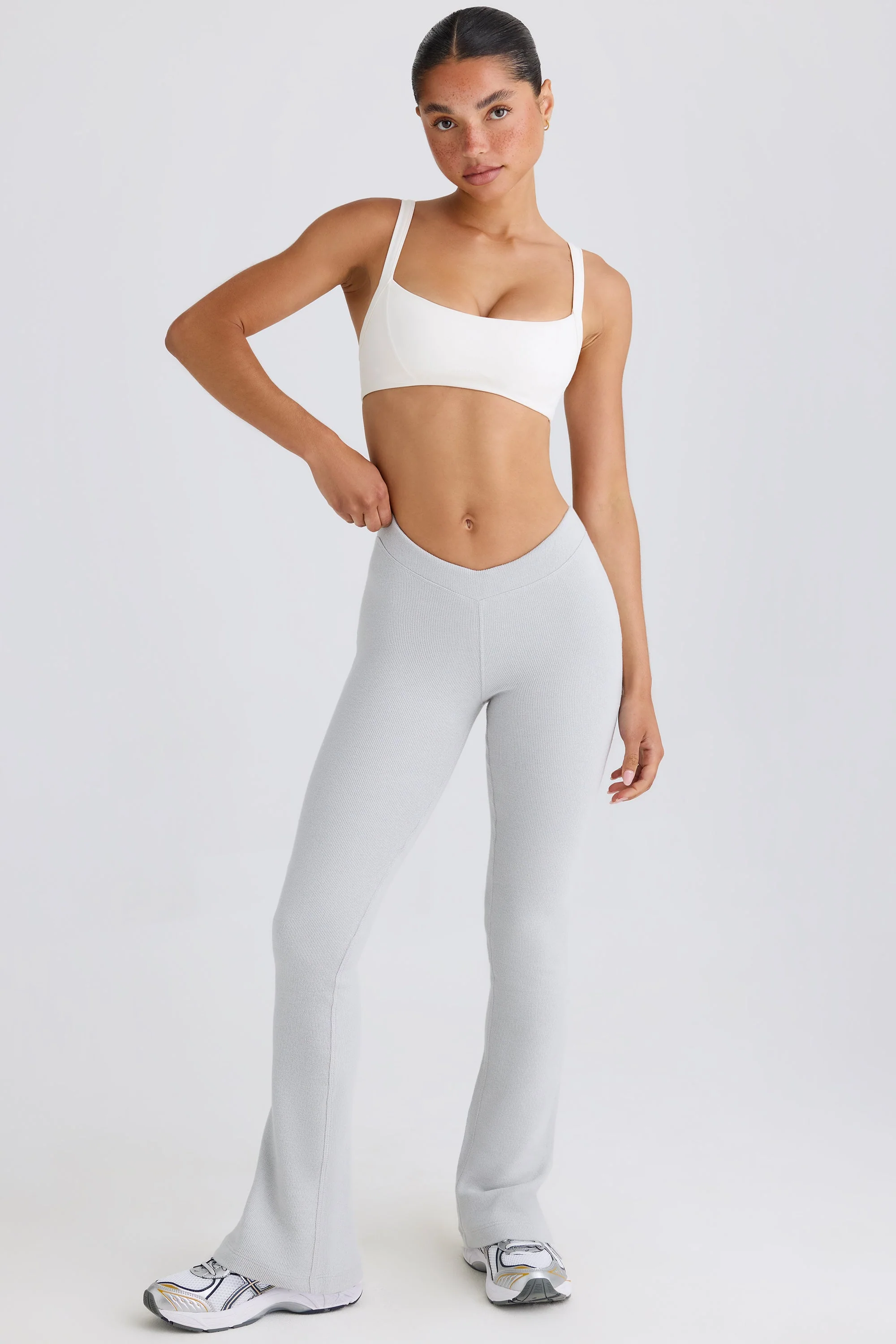 Textured Cotton Jersey Flared Trousers in Pacific Grey - Image 5