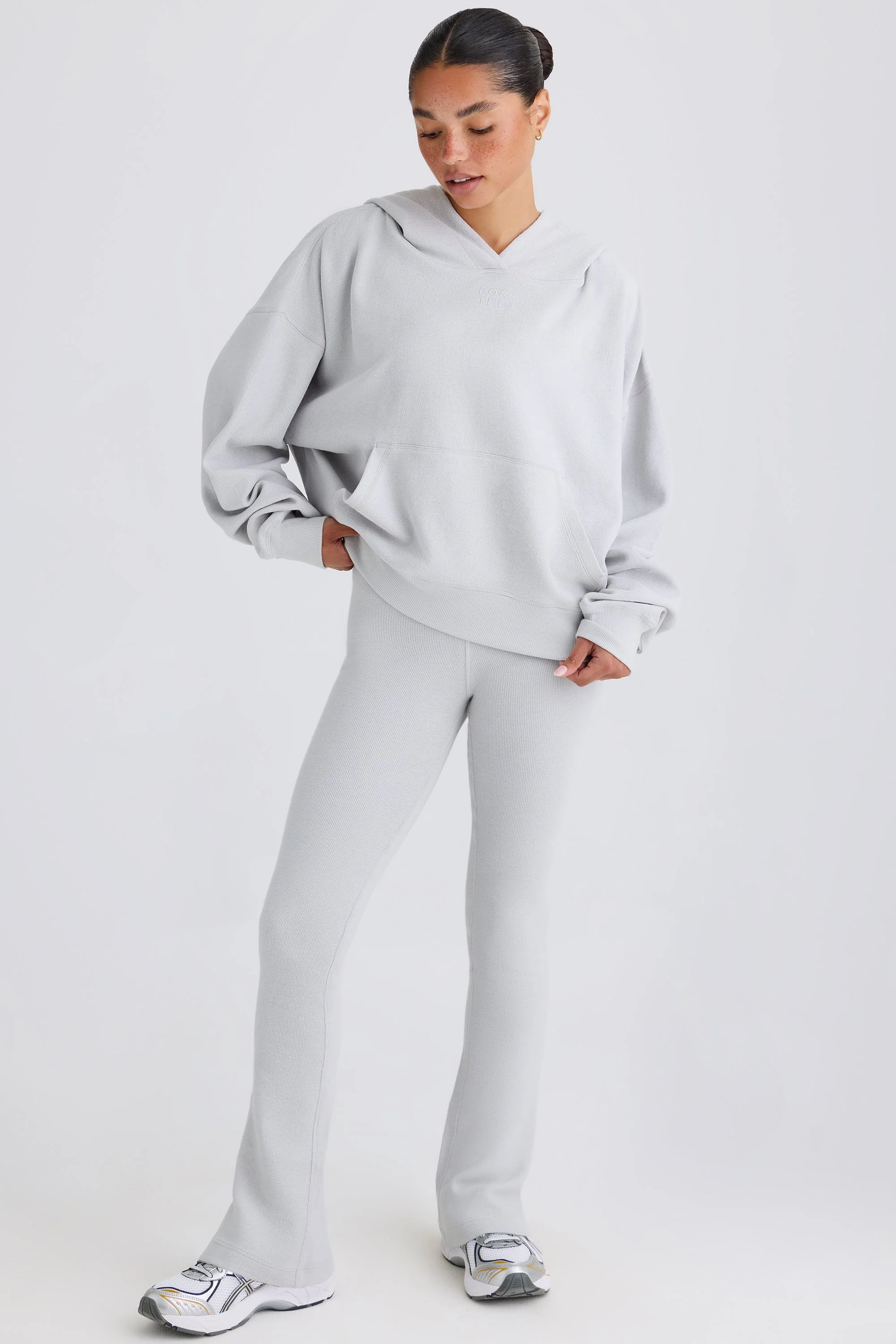 Textured Cotton Jersey Flared Trousers in Pacific Grey - Image 6