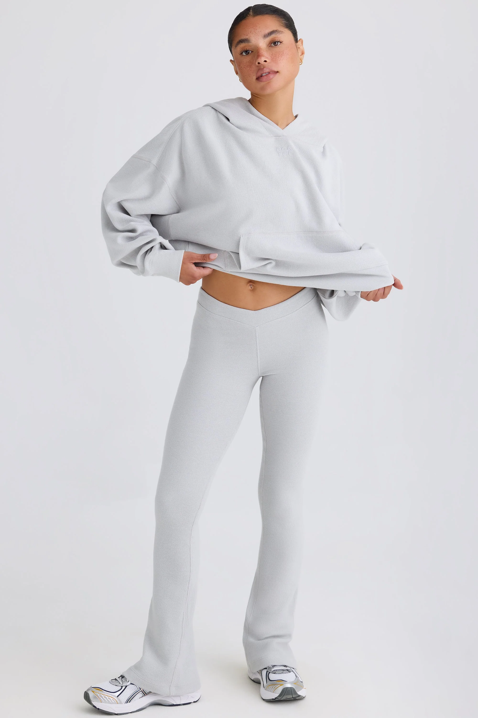 Textured Cotton Jersey Flared Trousers in Pacific Grey - Image 7