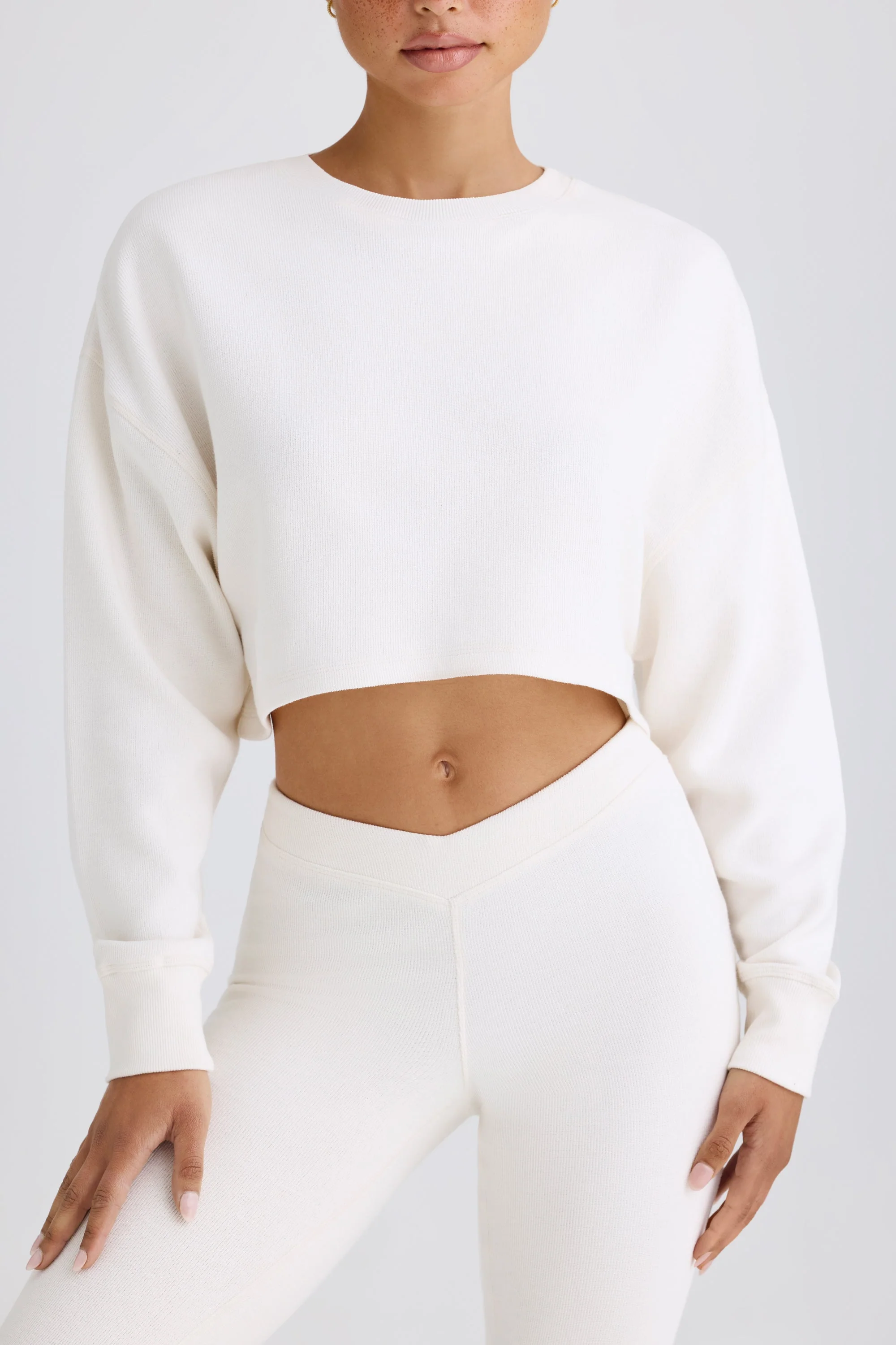 Textured Cotton Jersey Flared Trousers in White - Image 4