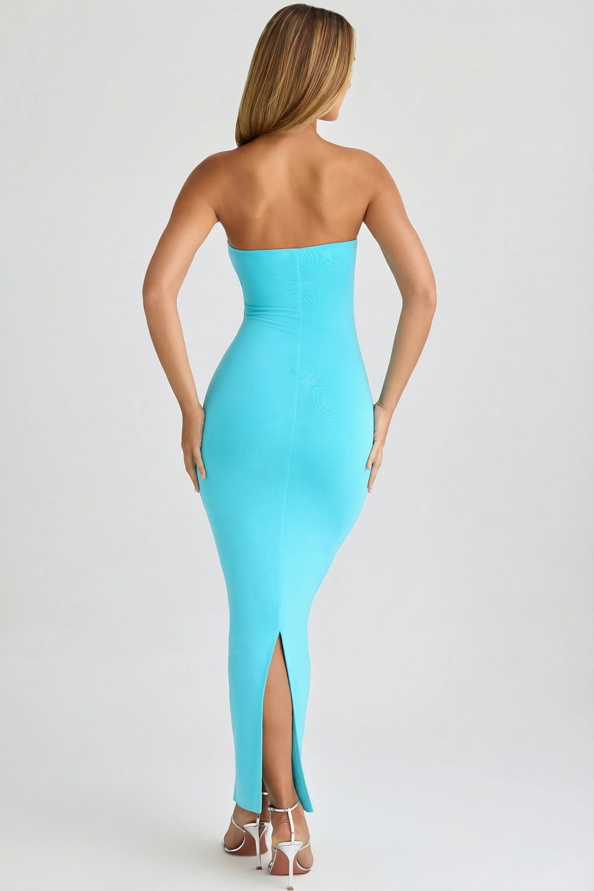Modal Bandeau Bodycon Maxi Dress in Aqua Blue - Image 2