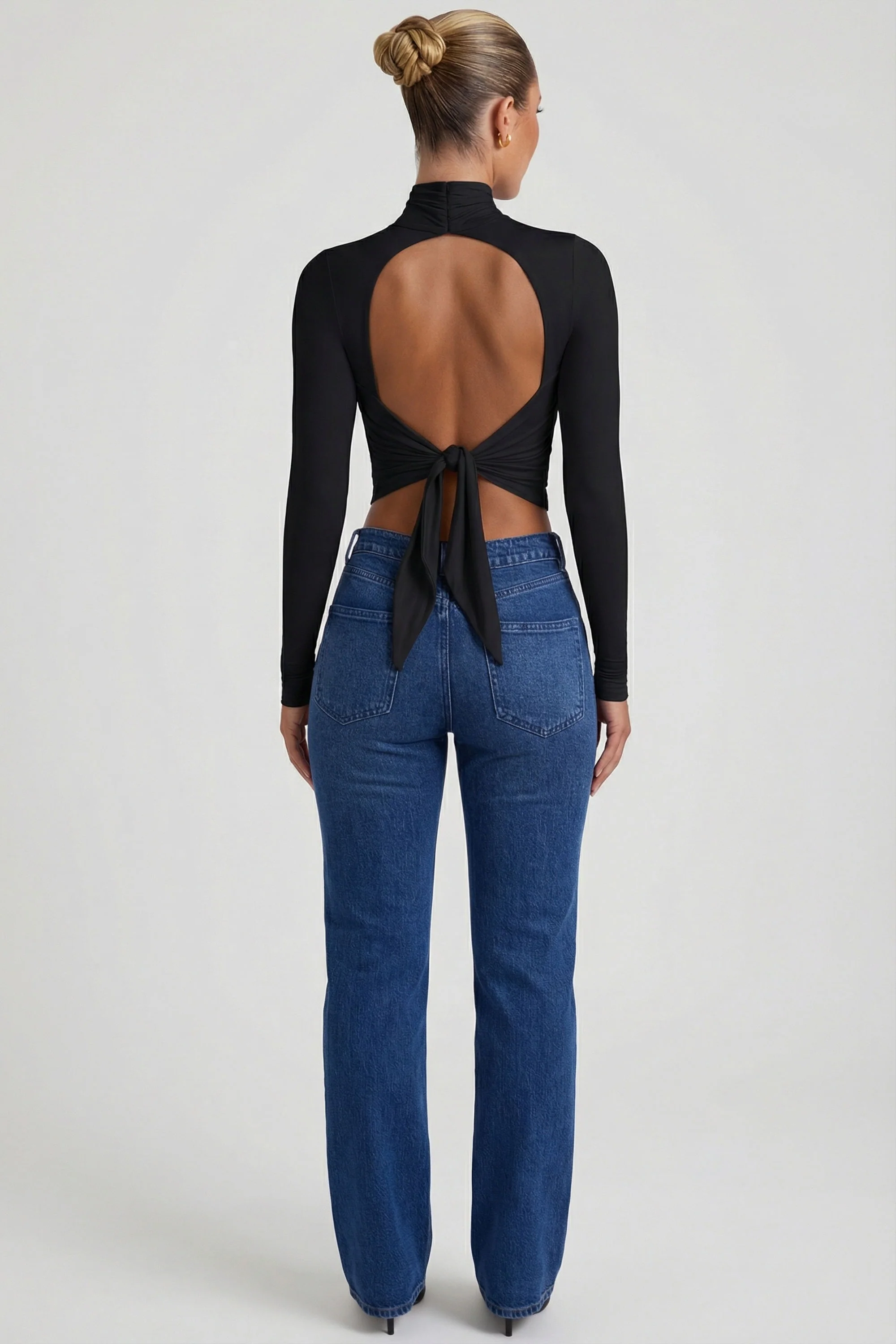 Cowl-Neck Tie-Back Top in Black - Image 4