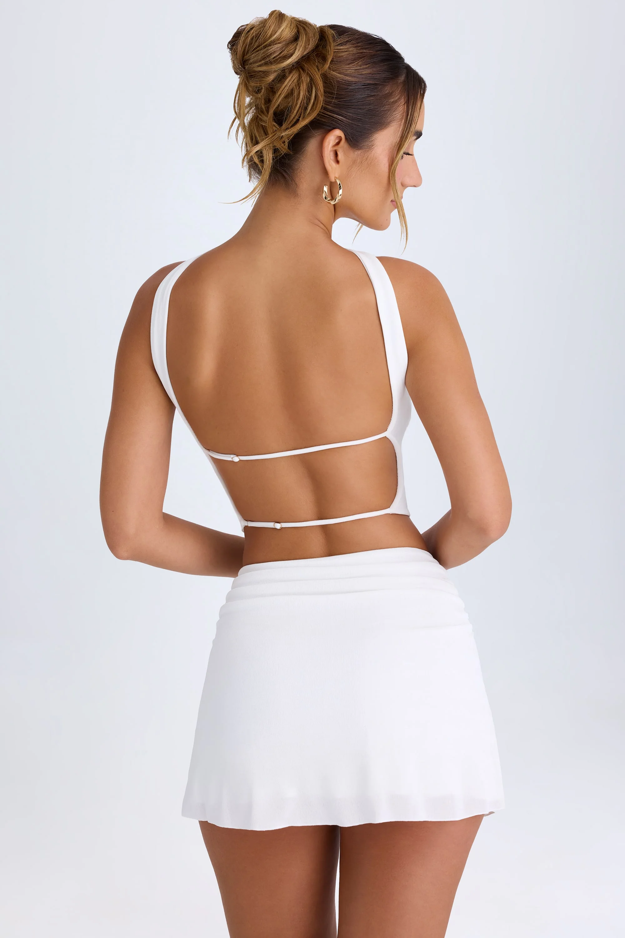 Ruched Mid-Rise Mini Skirt in White - Image 2