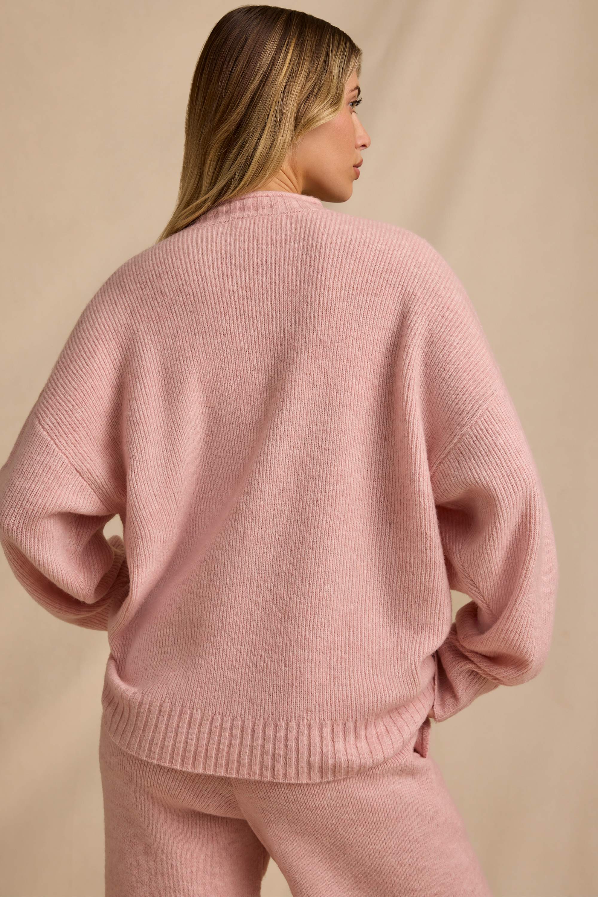 Ribbed Knit Oversized Jumper in Blush Pink - Image 2