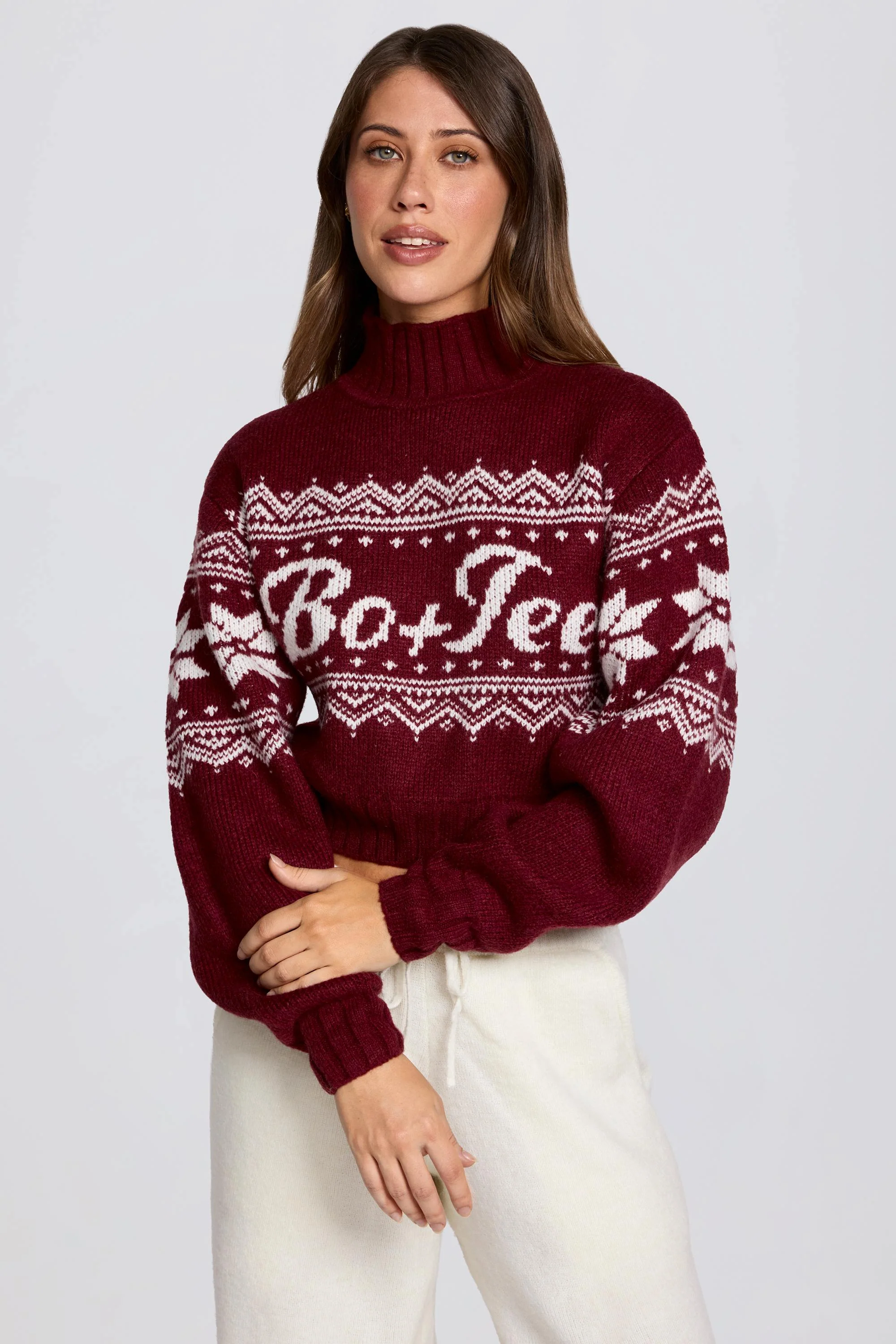 Jacquard-Knit Cropped Jumper in Crimson Red - Image 6
