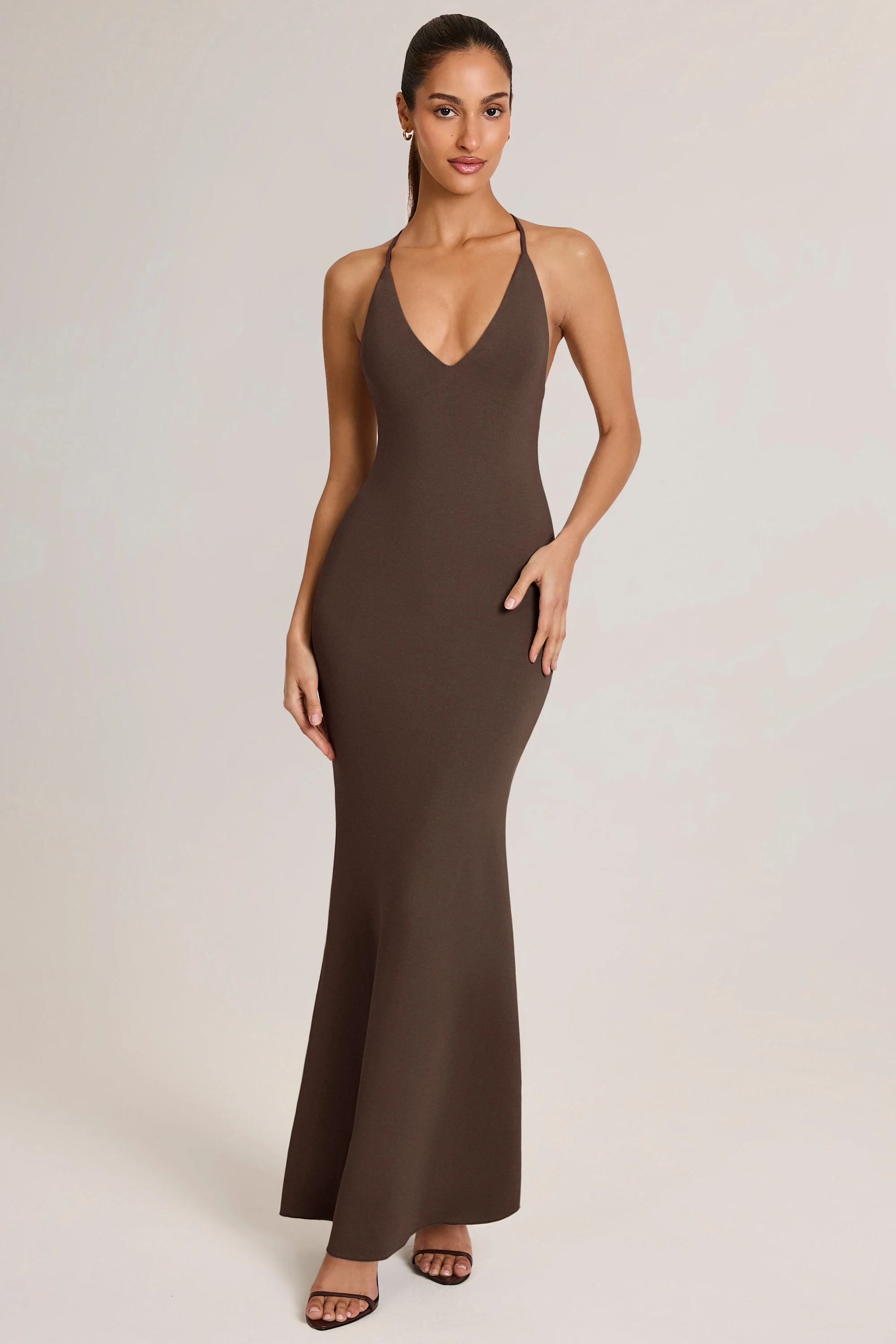 Modal Plunge Backless Maxi Dress in Chocolate Brown - Image 7