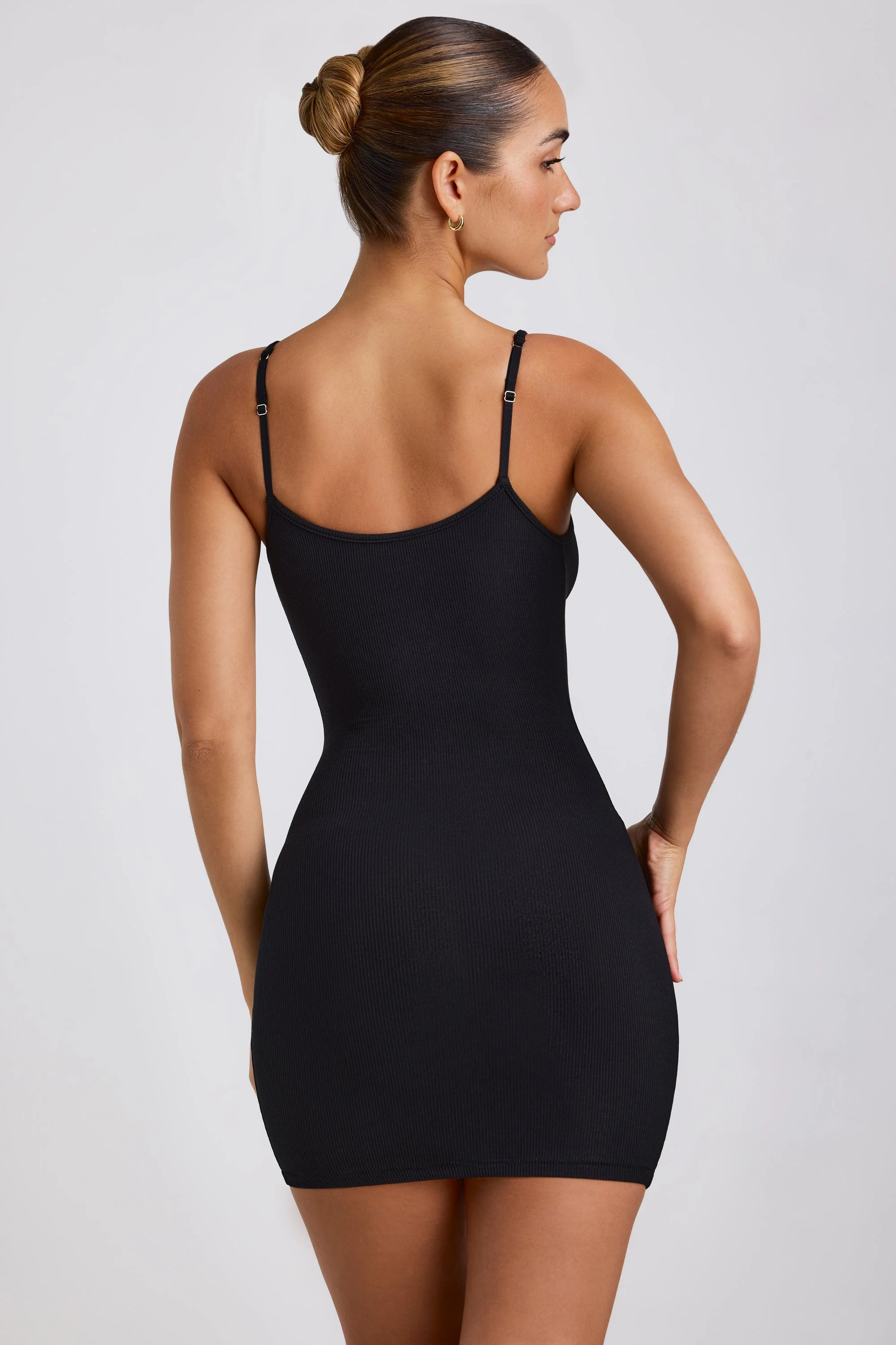 Ribbed Modal Mini Dress in Black - Image 2