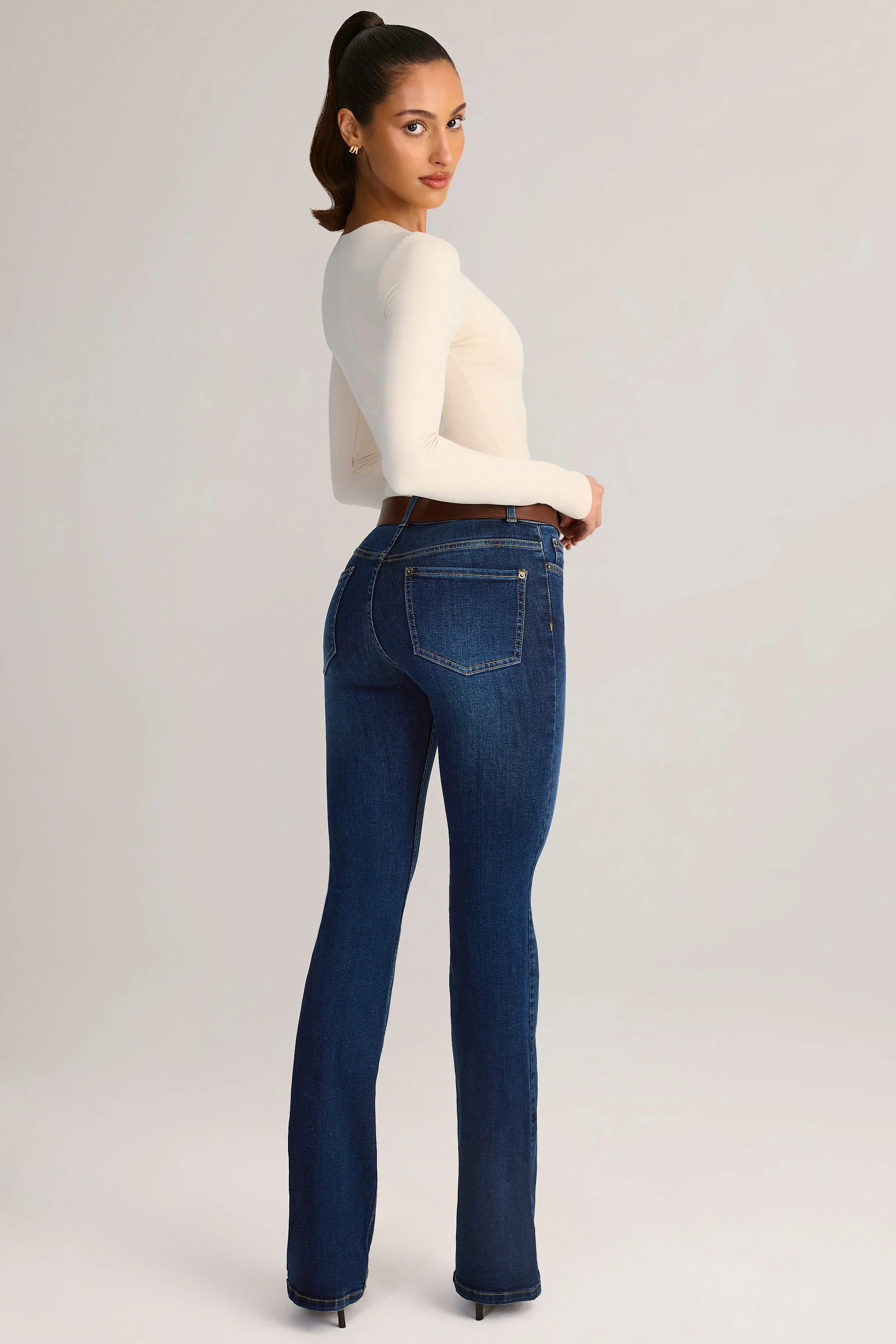 Denim Mid-Rise Flared Jeans in Indigo