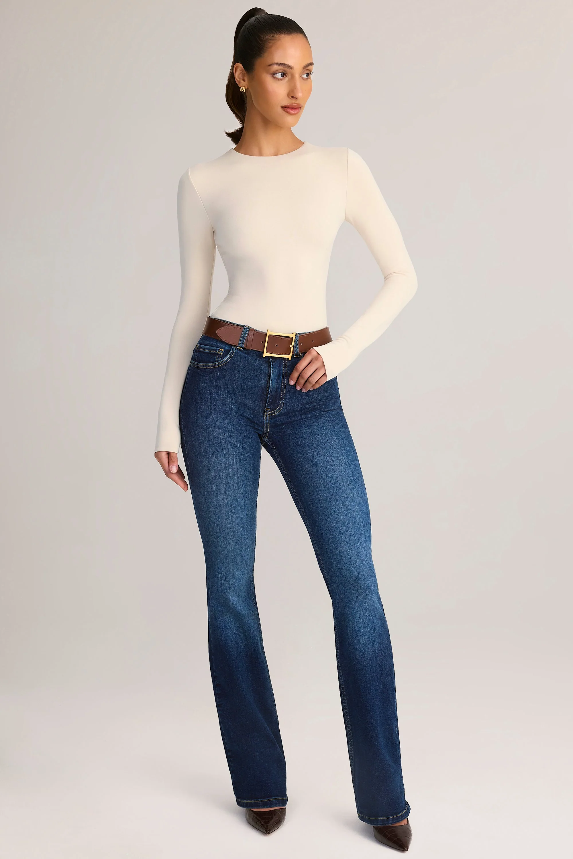 Denim Mid-Rise Flared Jeans in Indigo - Image 2