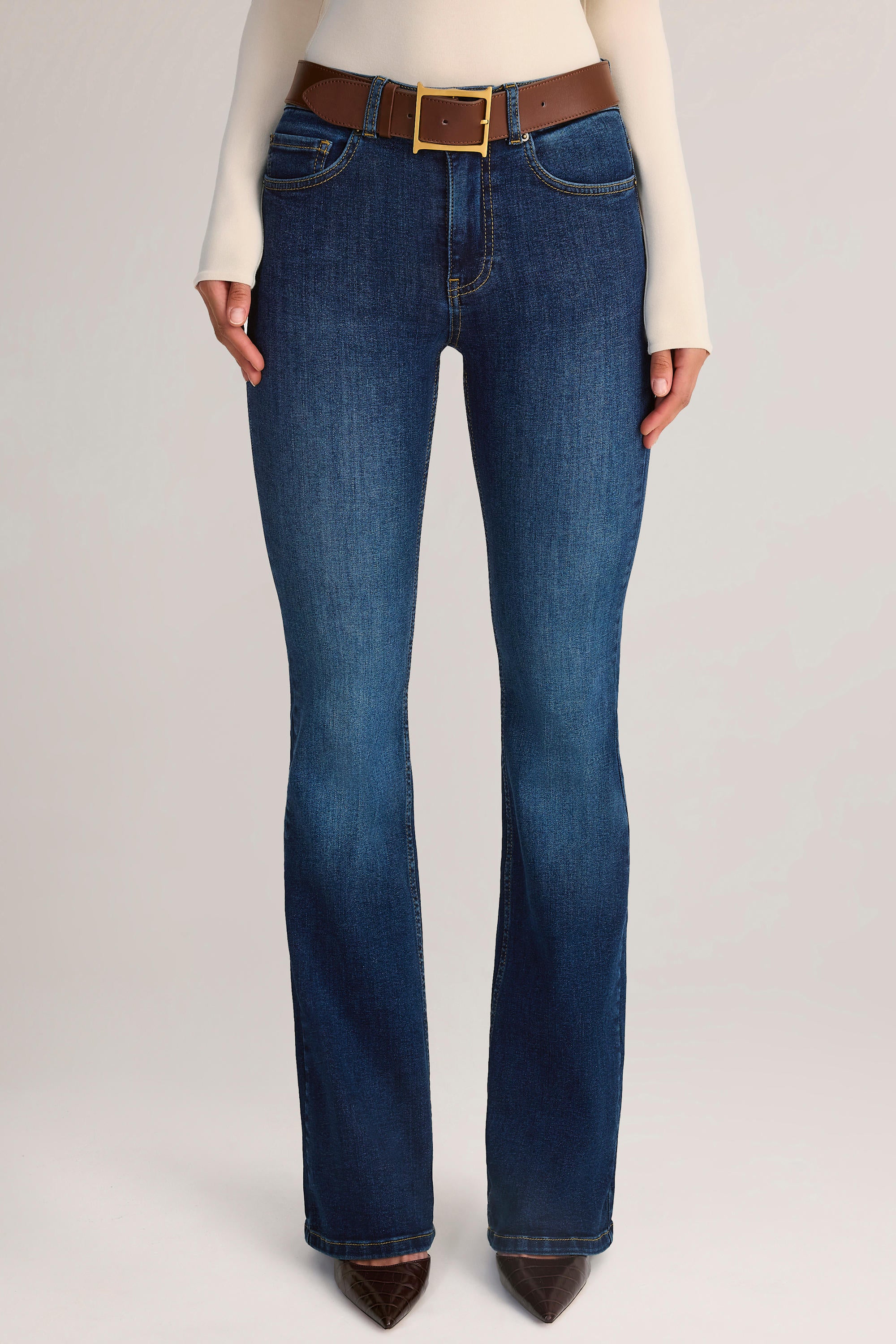 Denim Mid-Rise Flared Jeans in Indigo - Image 4