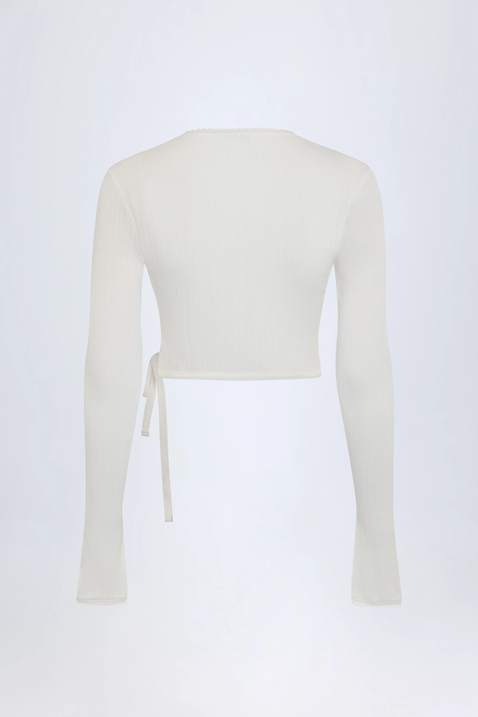 Pointelle Wrap Crop Top in White - Image 10