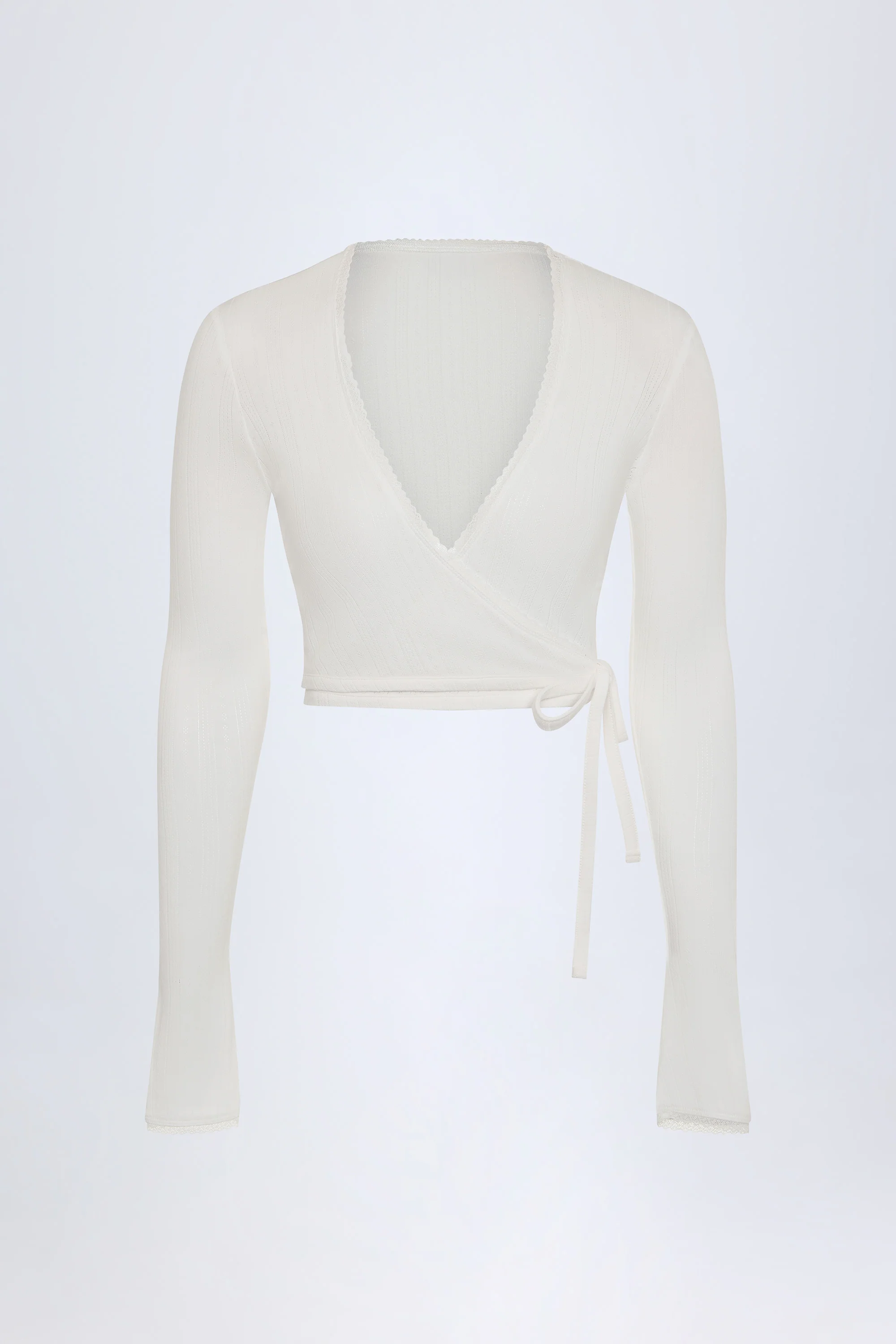 Pointelle Wrap Crop Top in White - Image 5