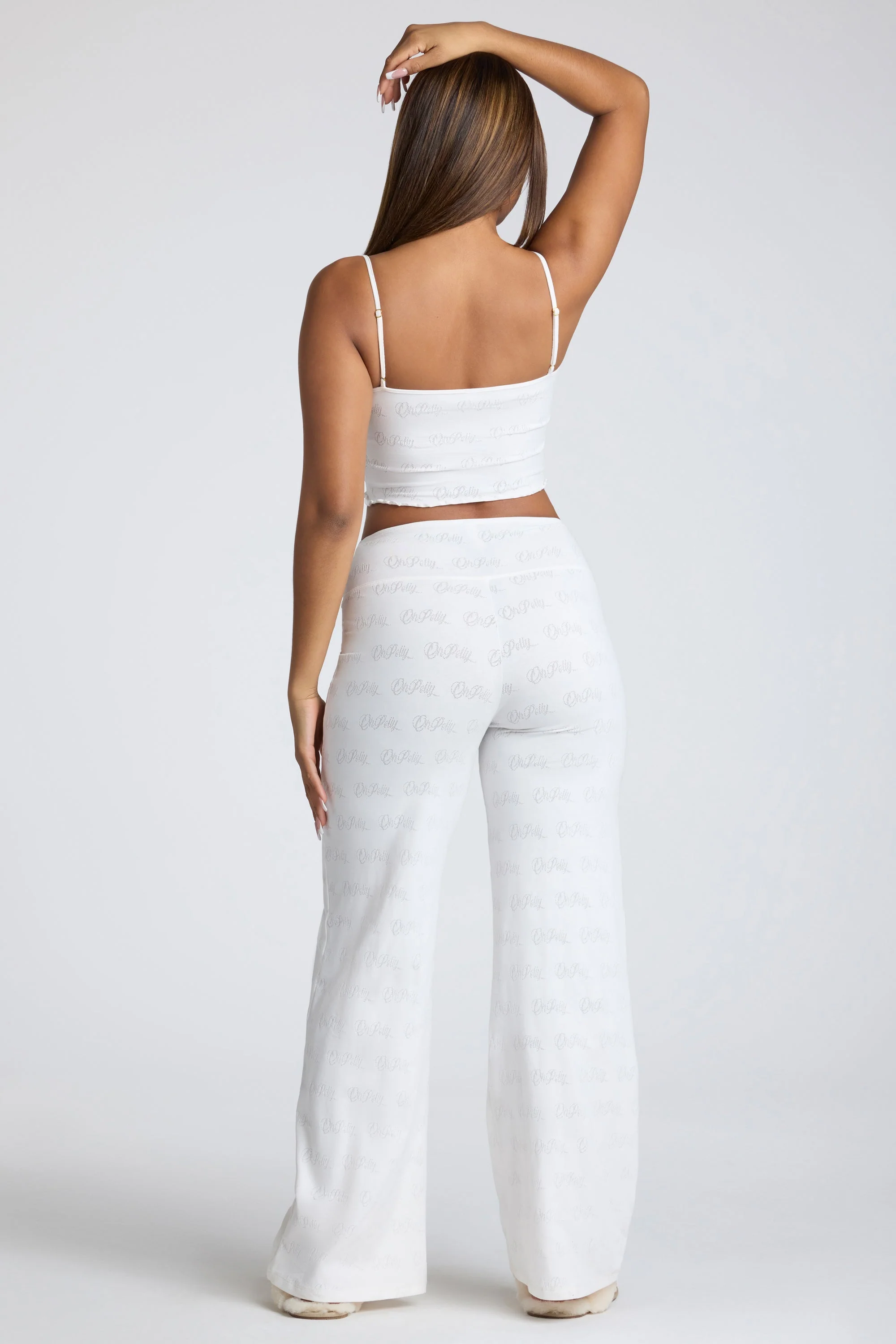 Mid Rise Straight Leg Pointelle Trousers in White - Image 2