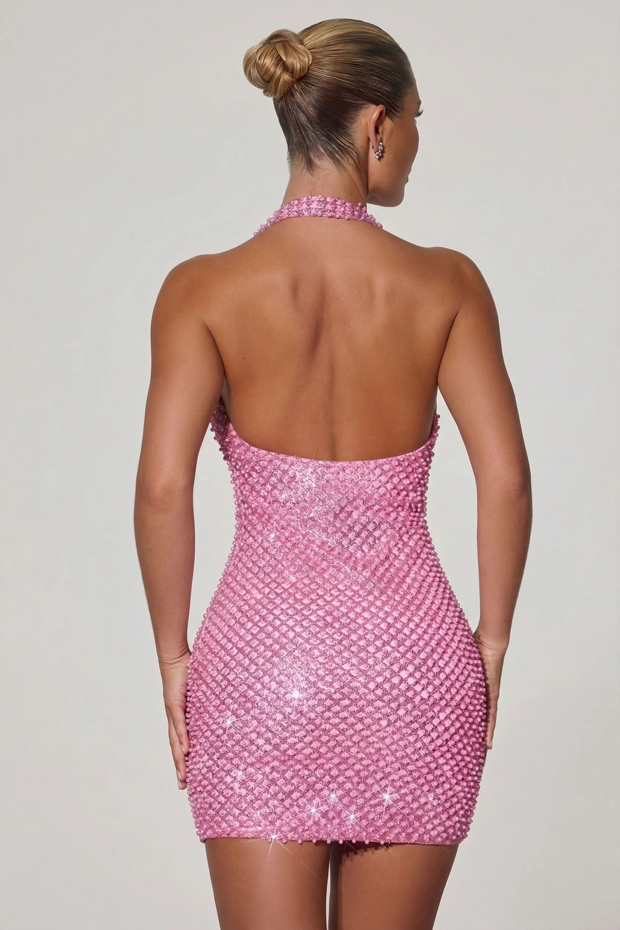 Embellished Heart-Detail Cowl-Neck Mini Dress in Pink - Image 2