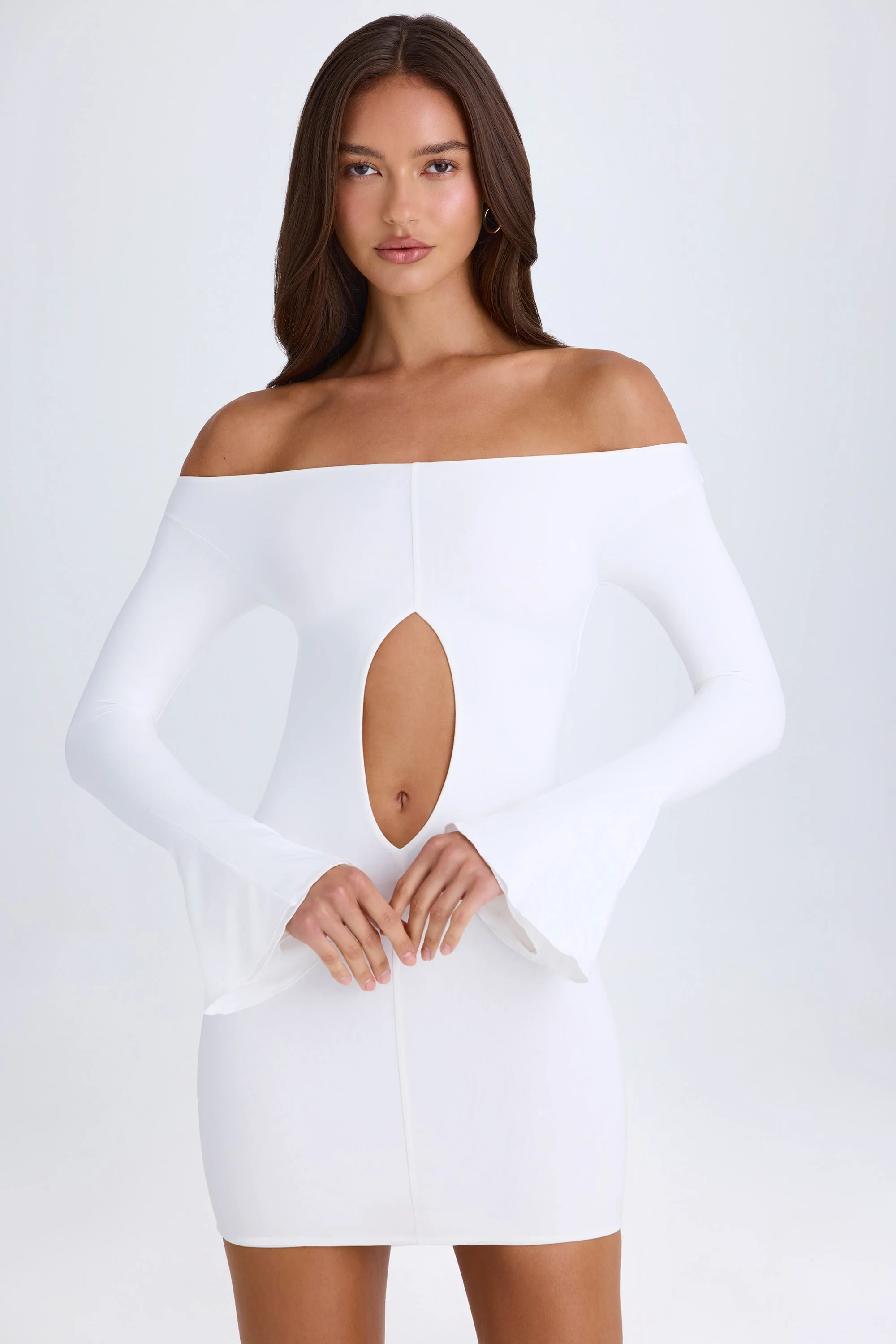 Off-Shoulder Cut-Out Mini Dress in White - Image 5